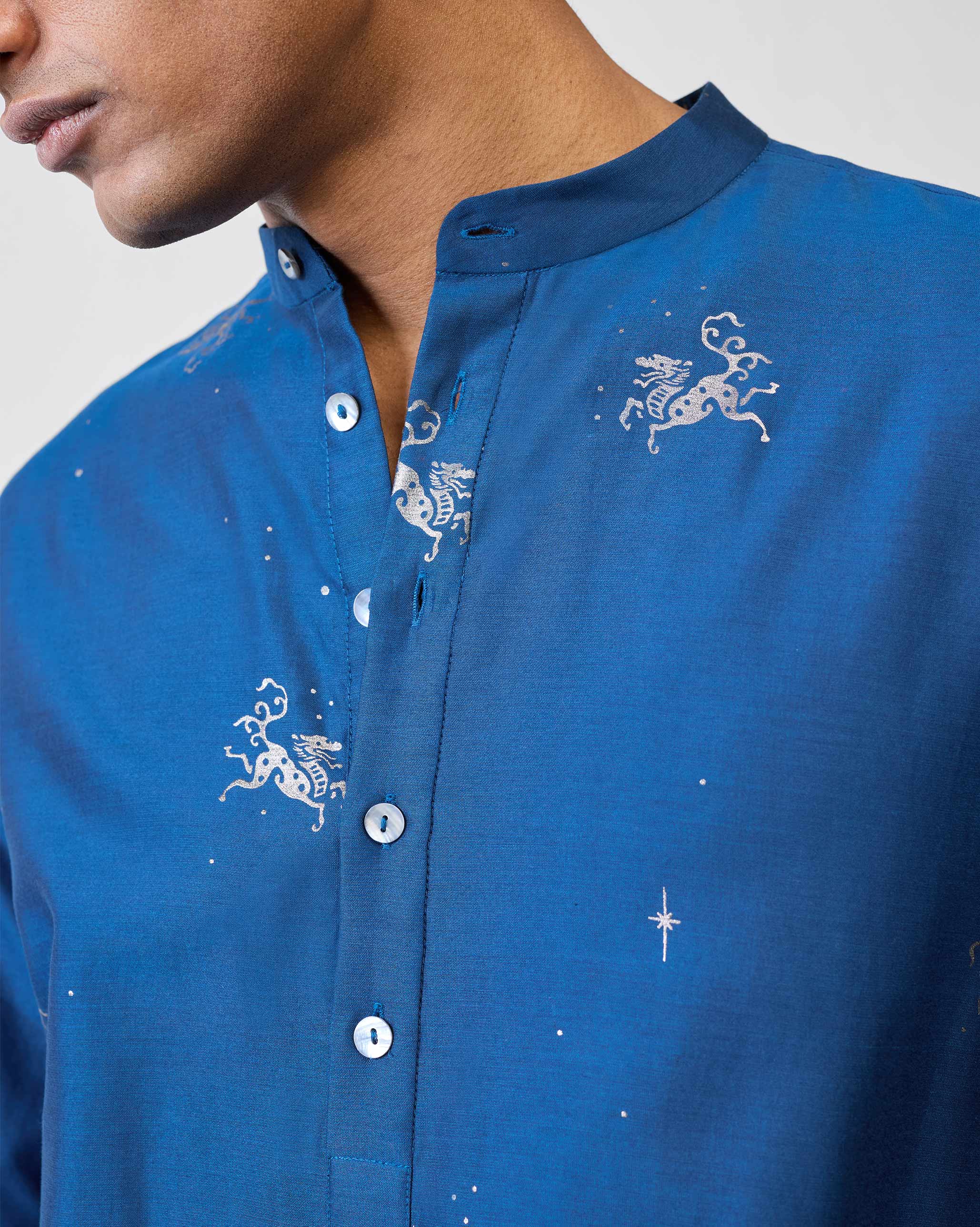Bageecha Kurta - Navy Printed - Image 5