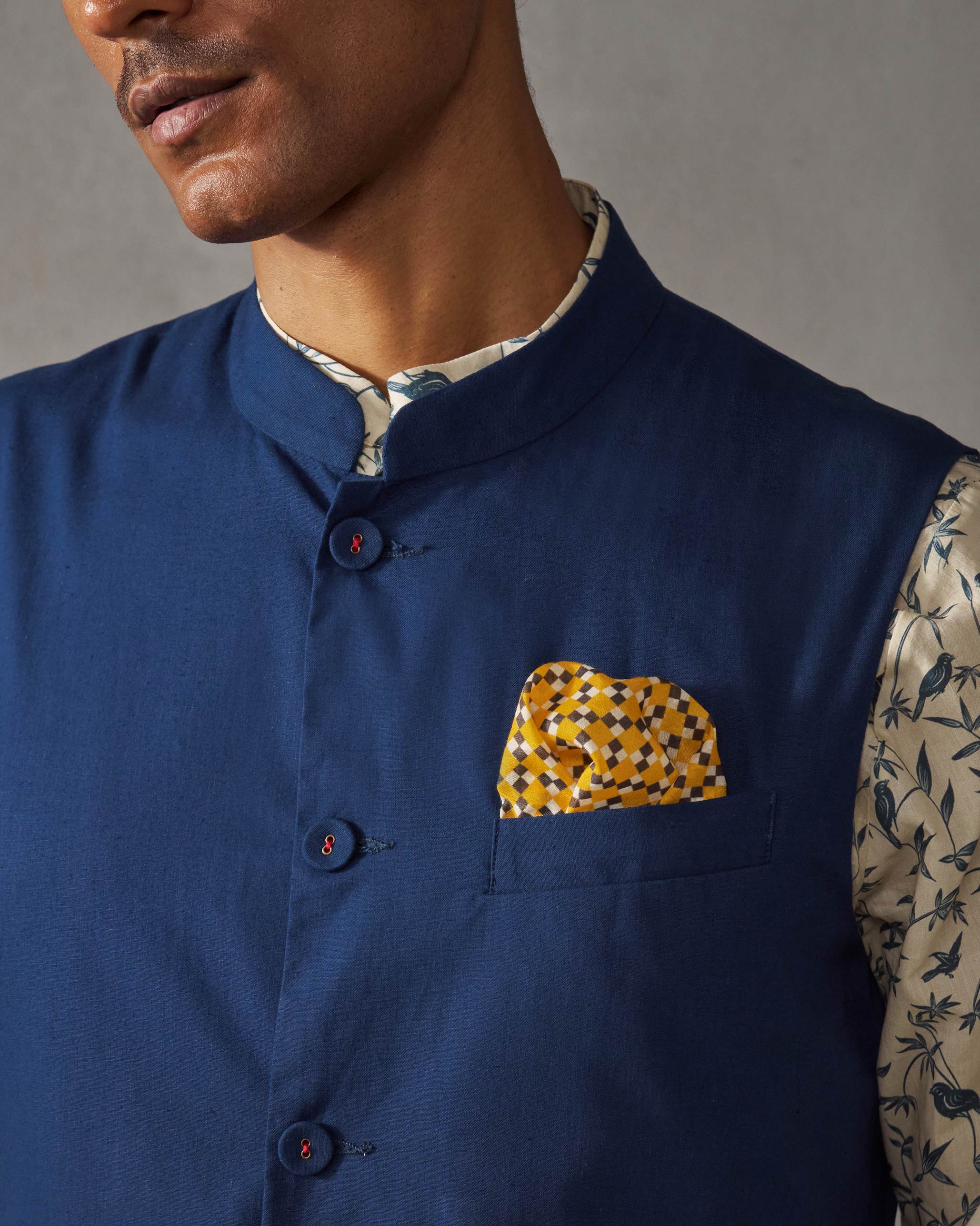 Bageecha Pocket Squares - Dark Blue & Yellow - Image 5