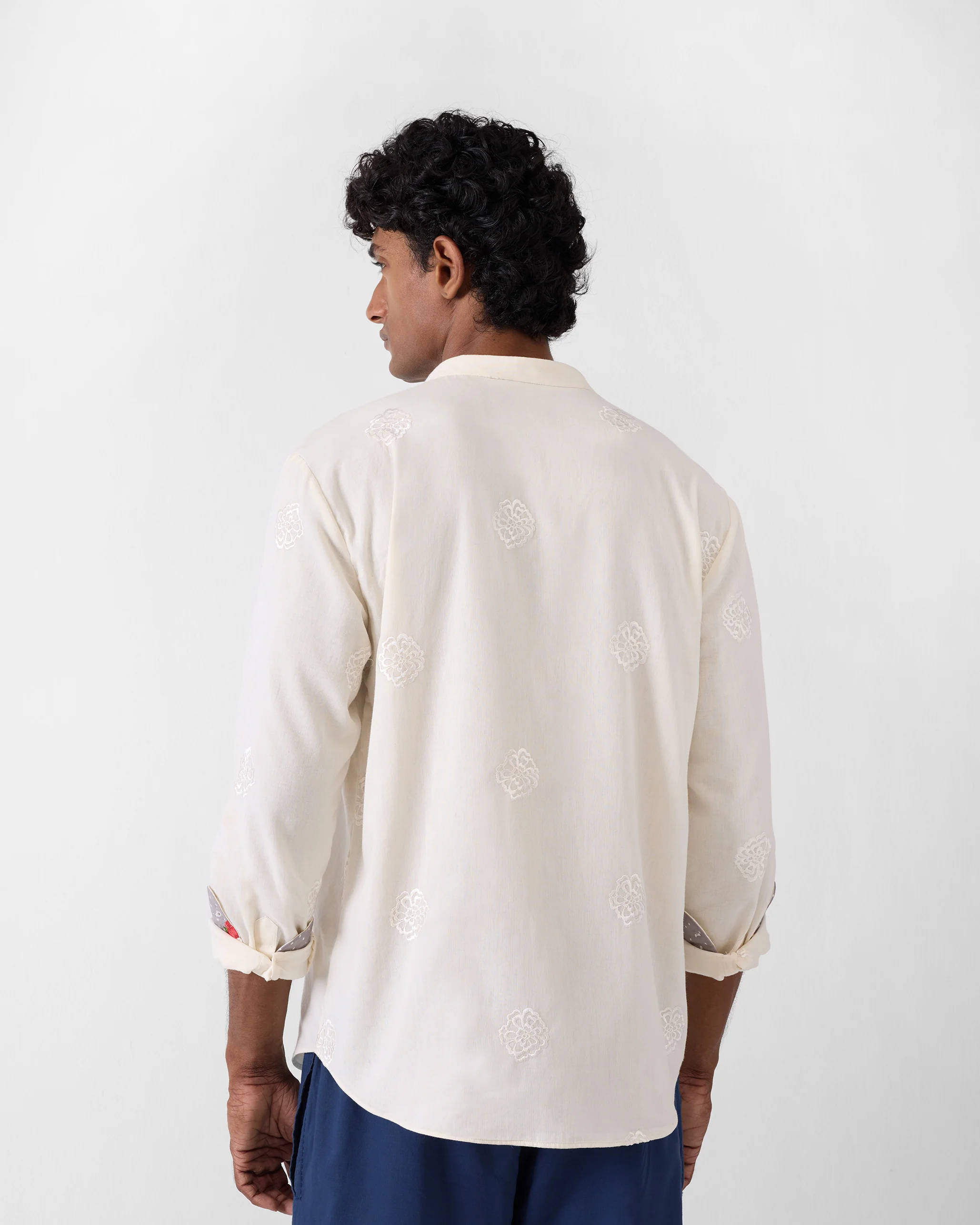 Band Collar Shirt - Ivory Embroidered - Image 3