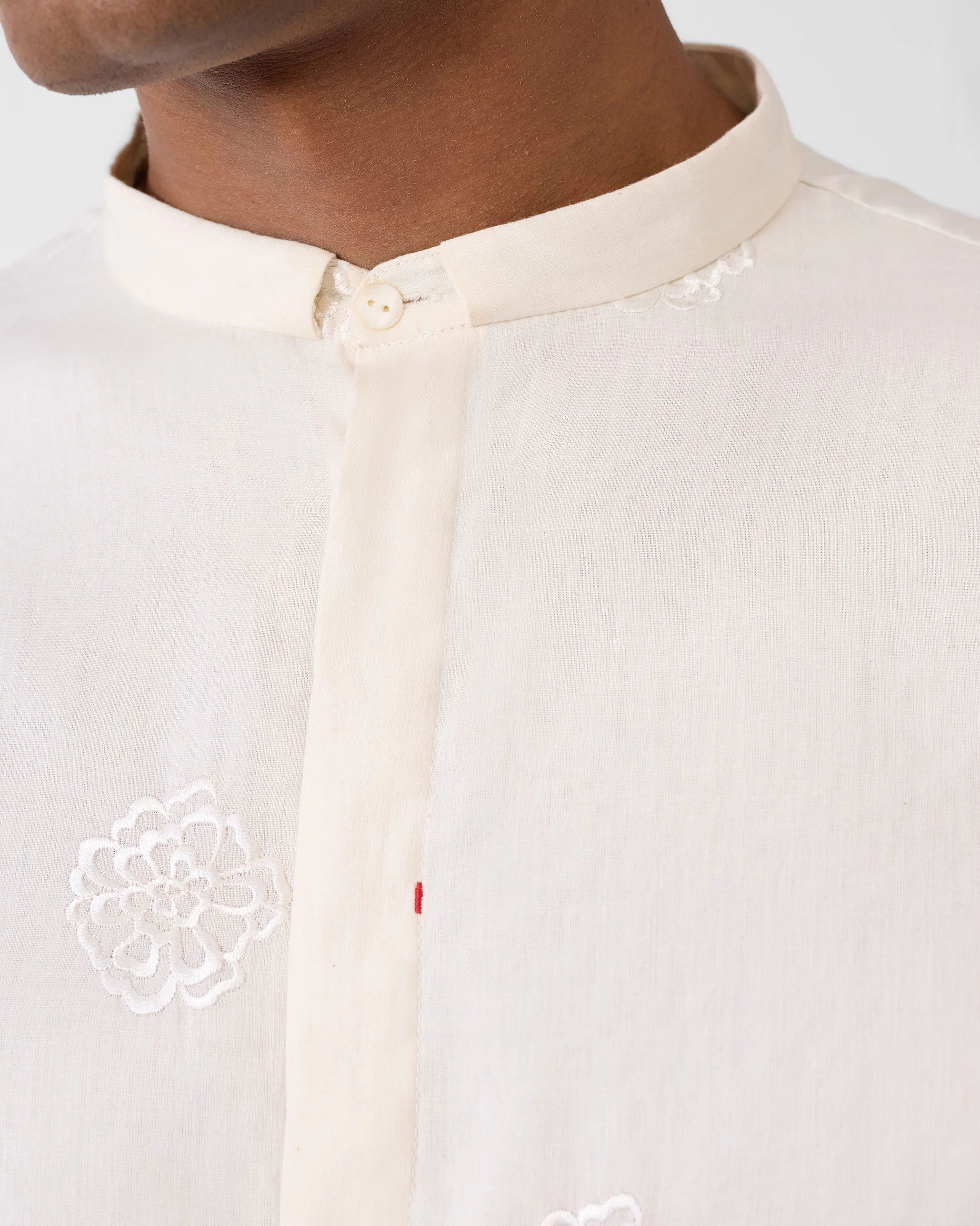 Band Collar Shirt - Ivory Embroidered - Image 5