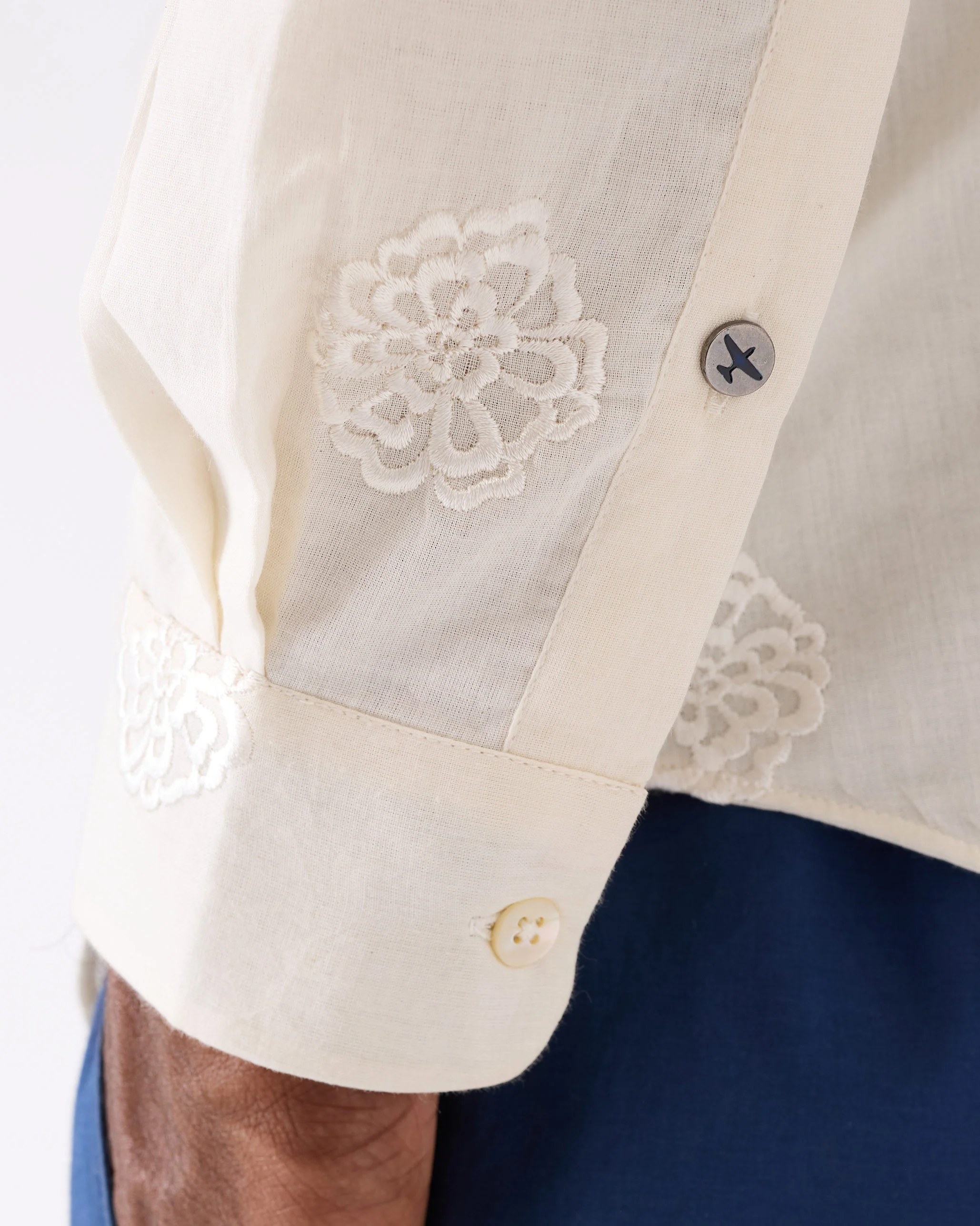 Band Collar Shirt - Ivory Embroidered - Image 6