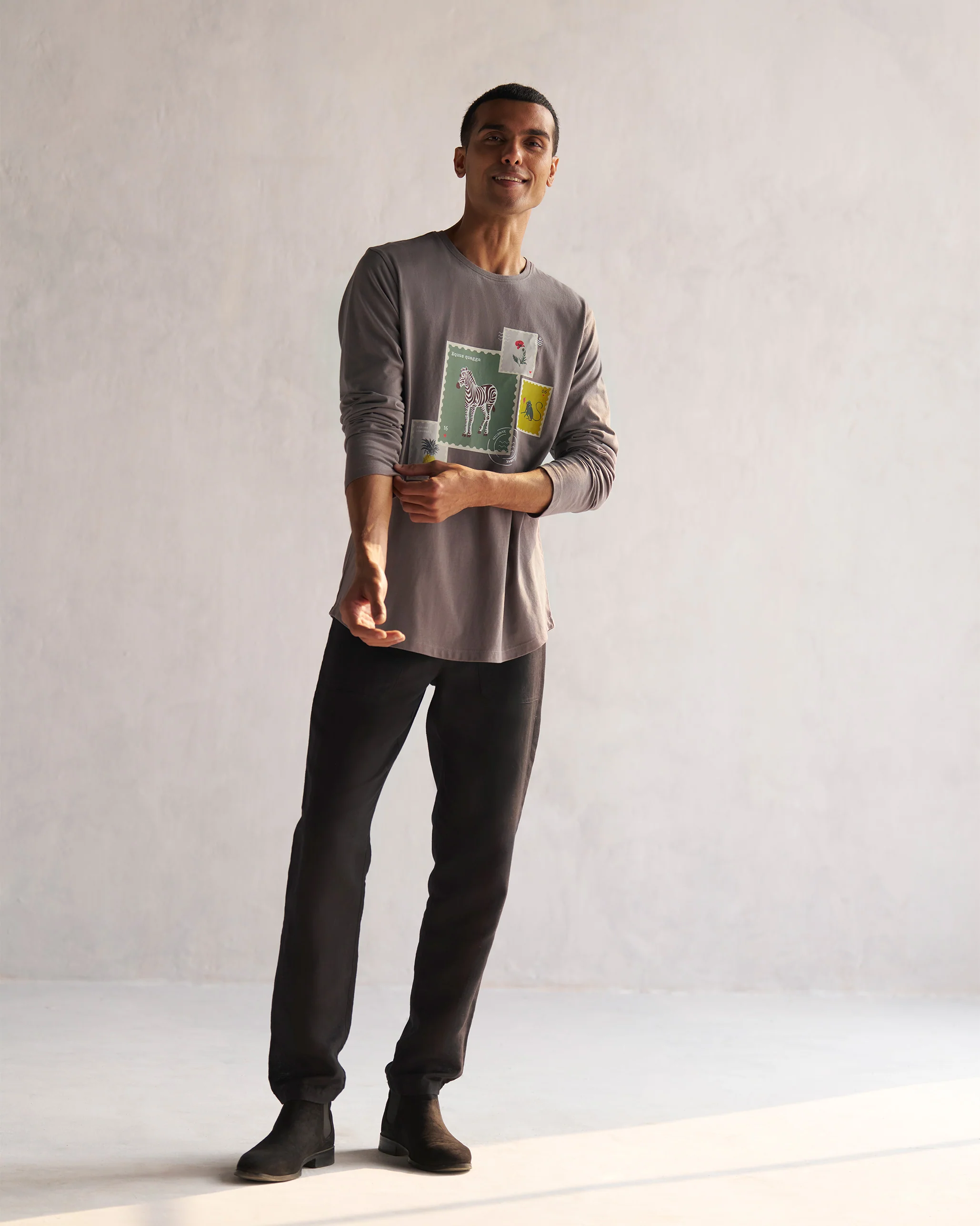 Basic Full Sleeve T-shirt - Charcoal - Image 4