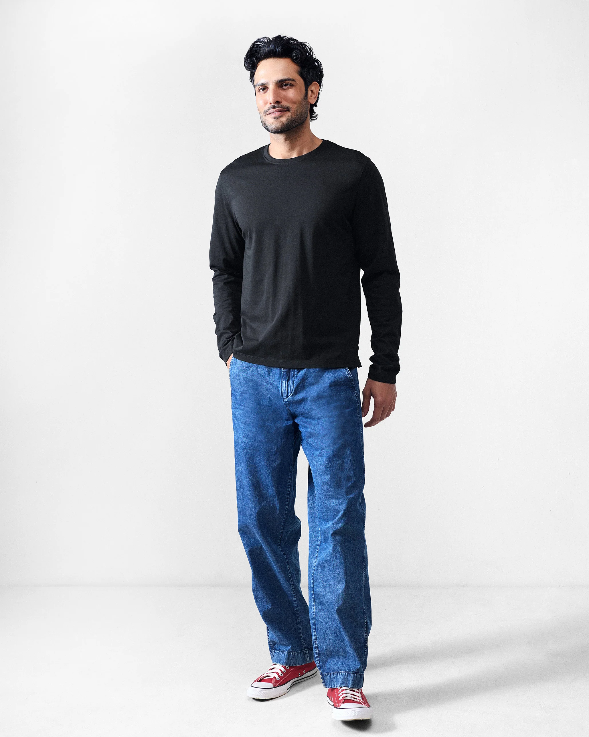 Basic Full Sleeves T-Shirt - Black - Image 6