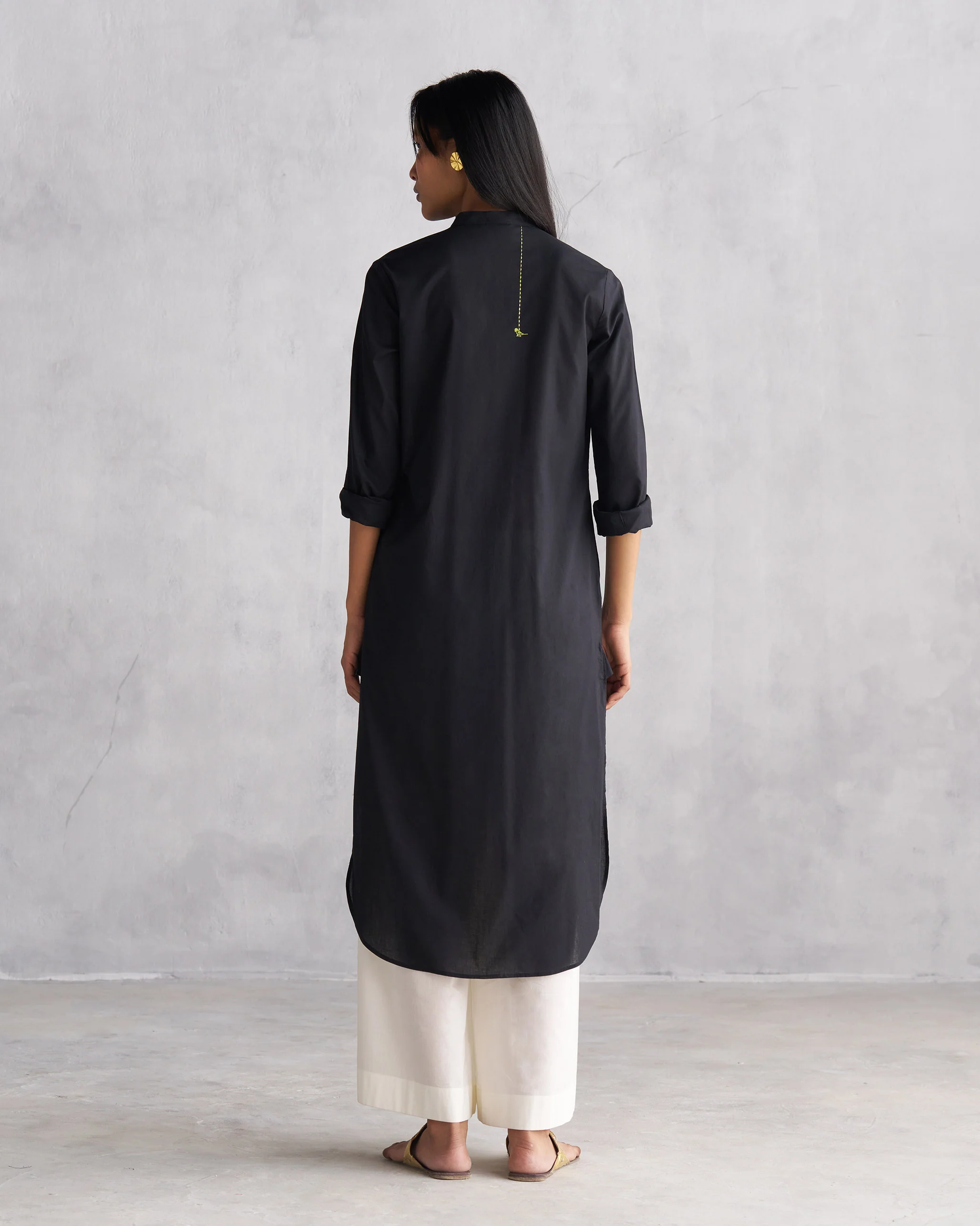 Basic Long Length Kurta - Black - Image 4