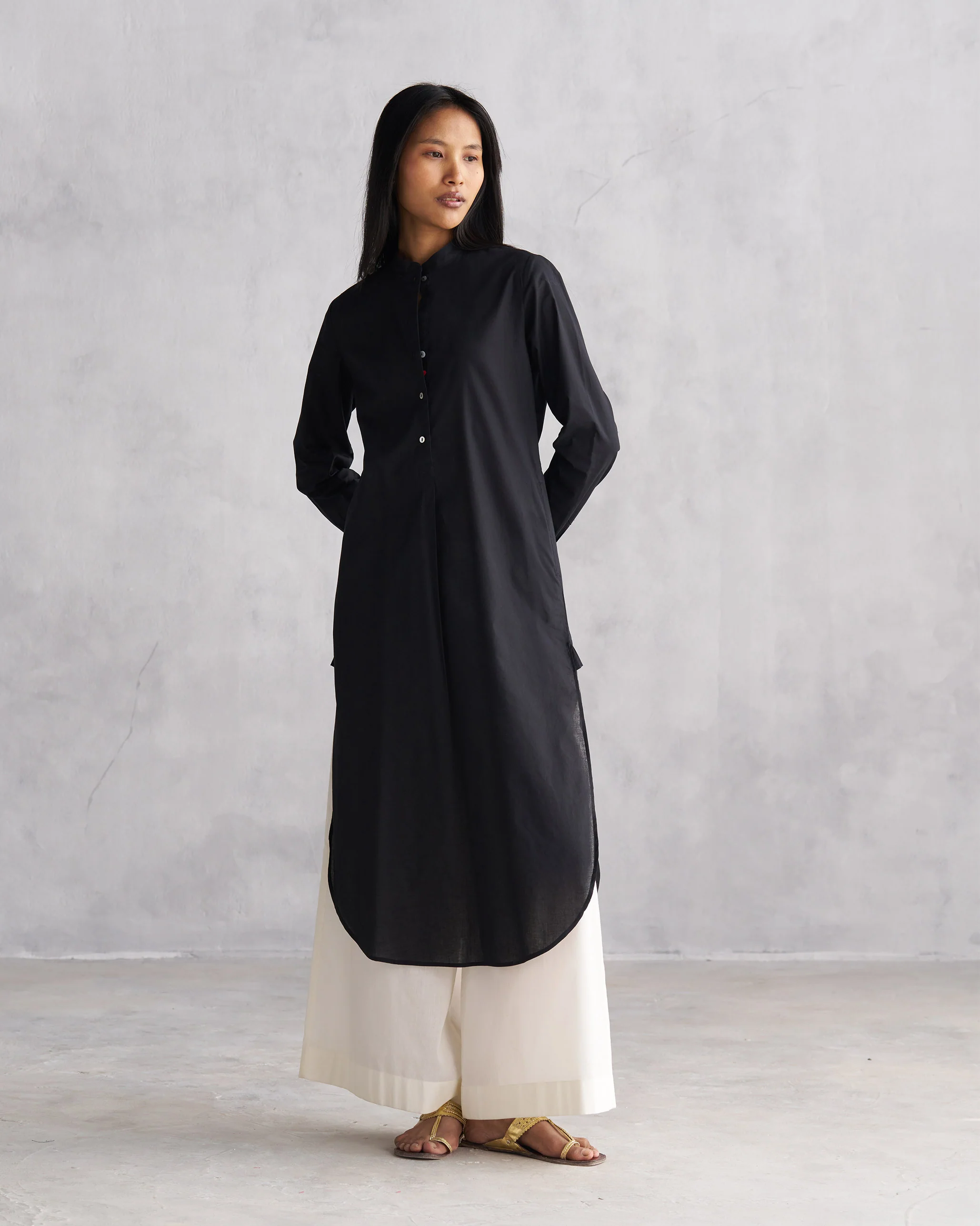 Basic Long Length Kurta - Black - Image 5
