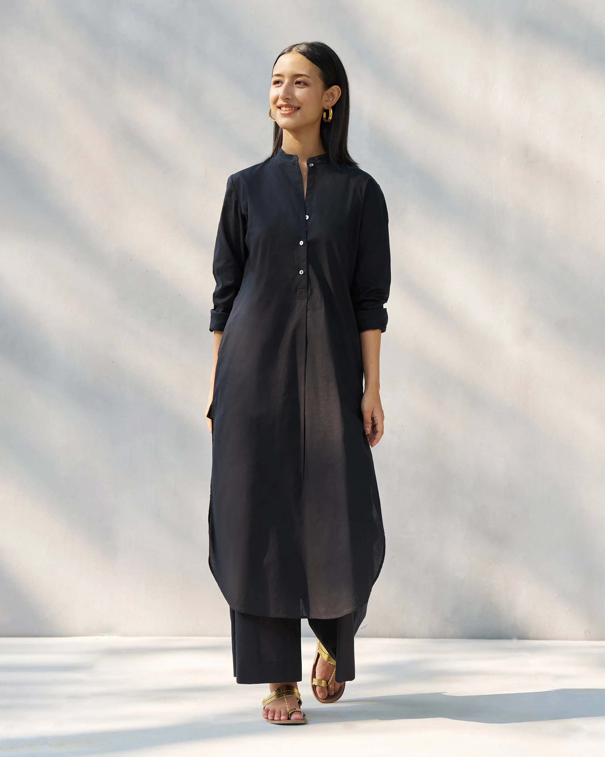 Basic Long Length Kurta - Black - Image 6
