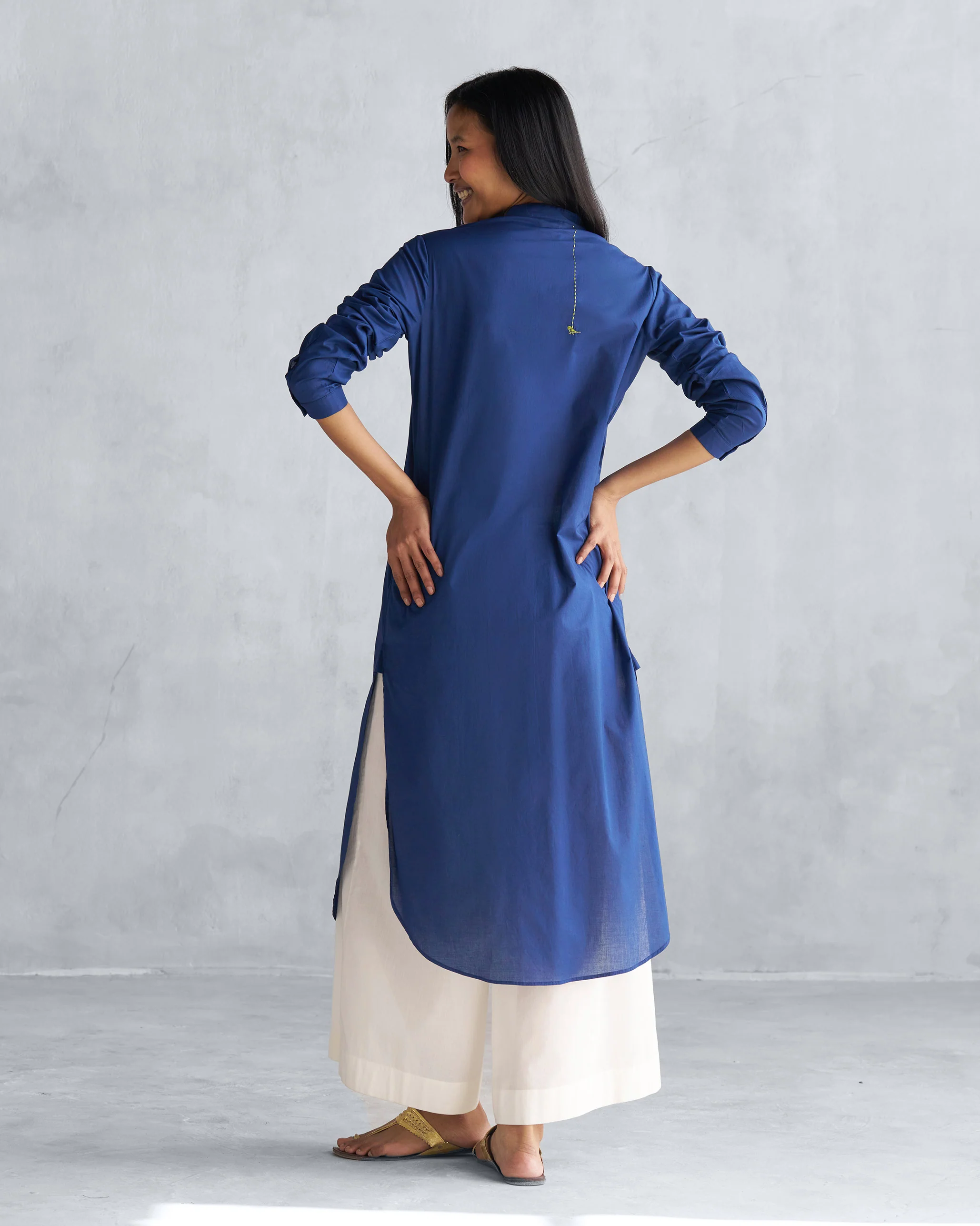 Basic Long Length Kurta - Navy - Image 4