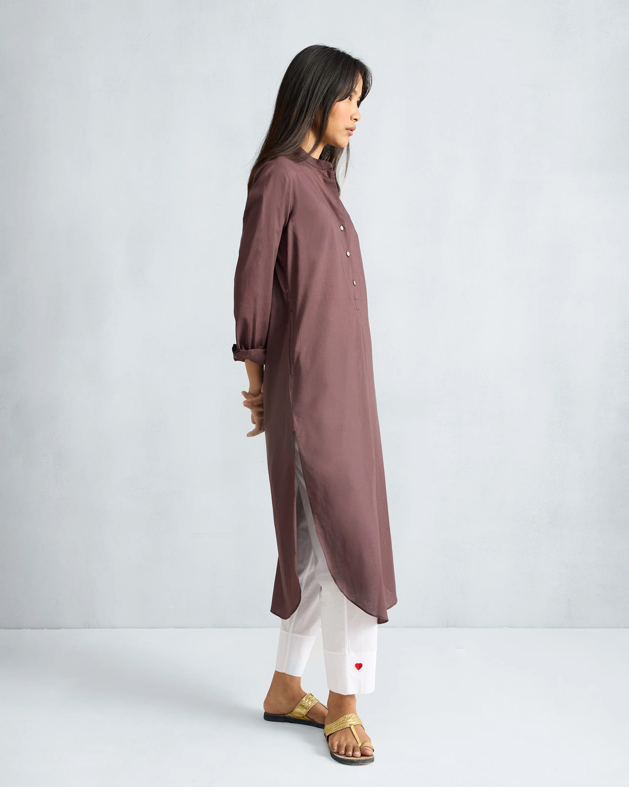 Basic Long Kurta - Chocolate Plum - Image 2