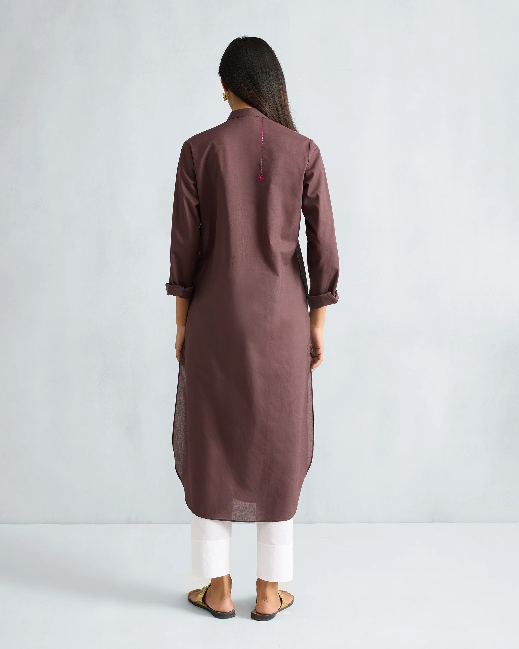 Basic Long Kurta - Chocolate Plum - Image 3