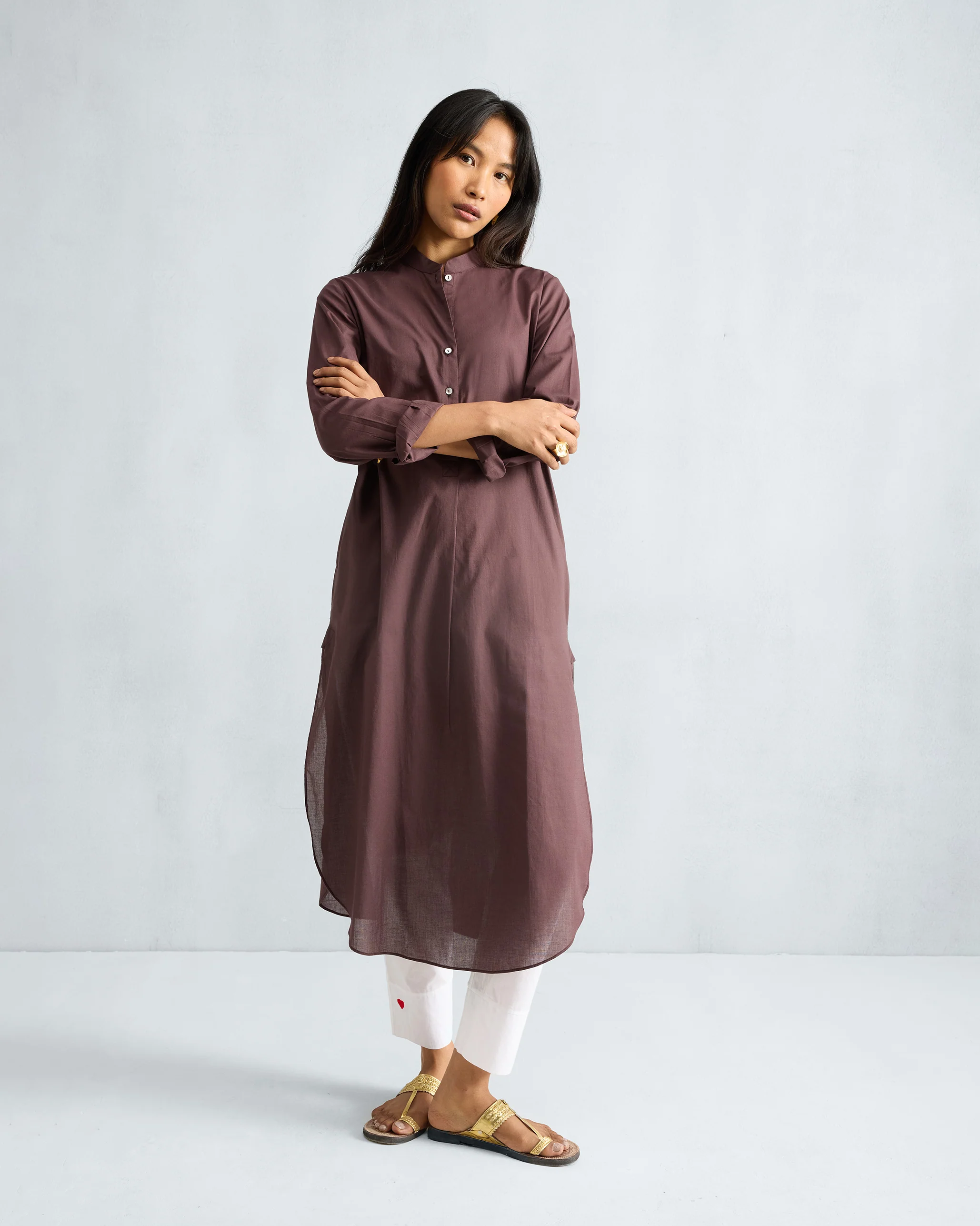 Basic Long Kurta - Chocolate Plum - Image 6