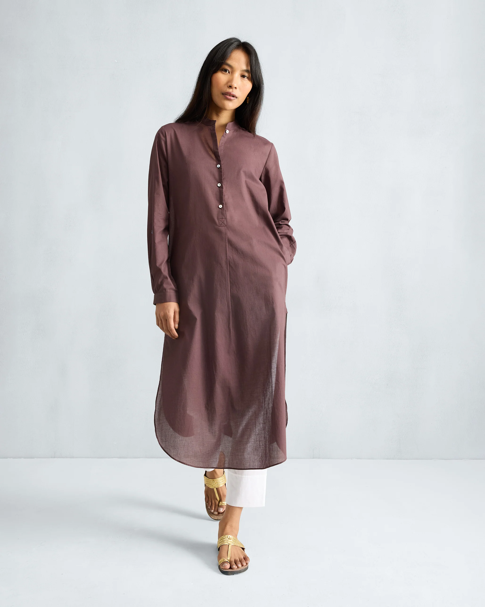 Basic Long Kurta - Chocolate Plum - Image 7