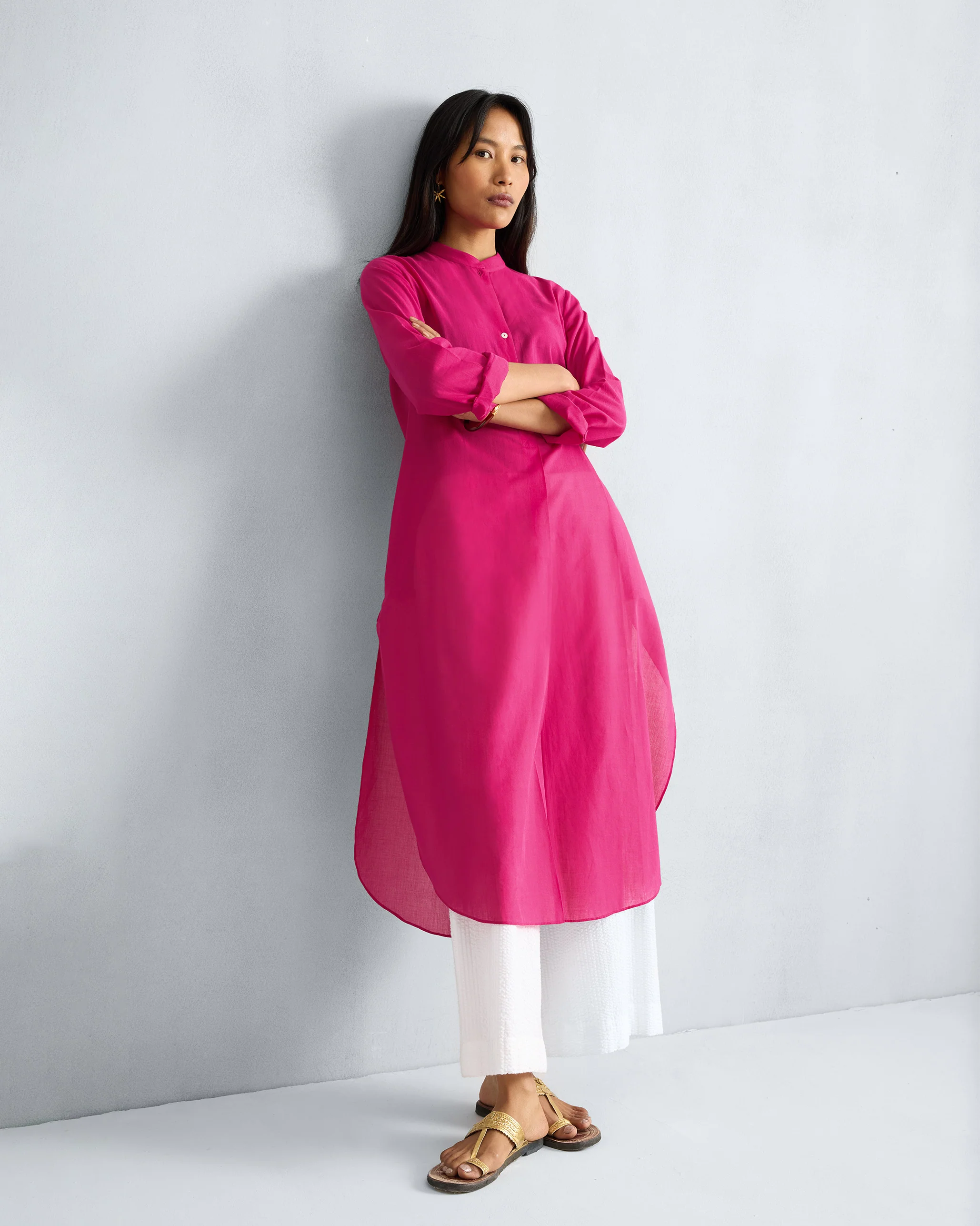 Basic Long Kurta - Fuchsia - Image 2
