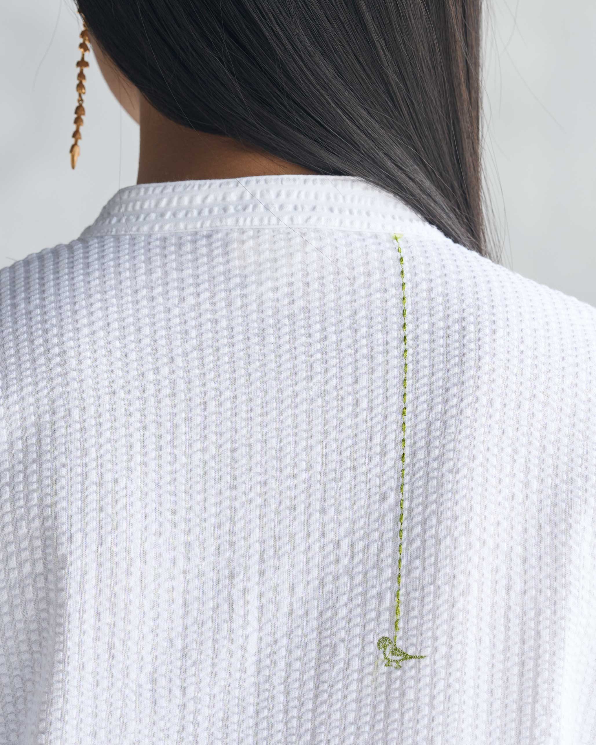 Basic Long Length Kurta - White Seersucker - Image 3