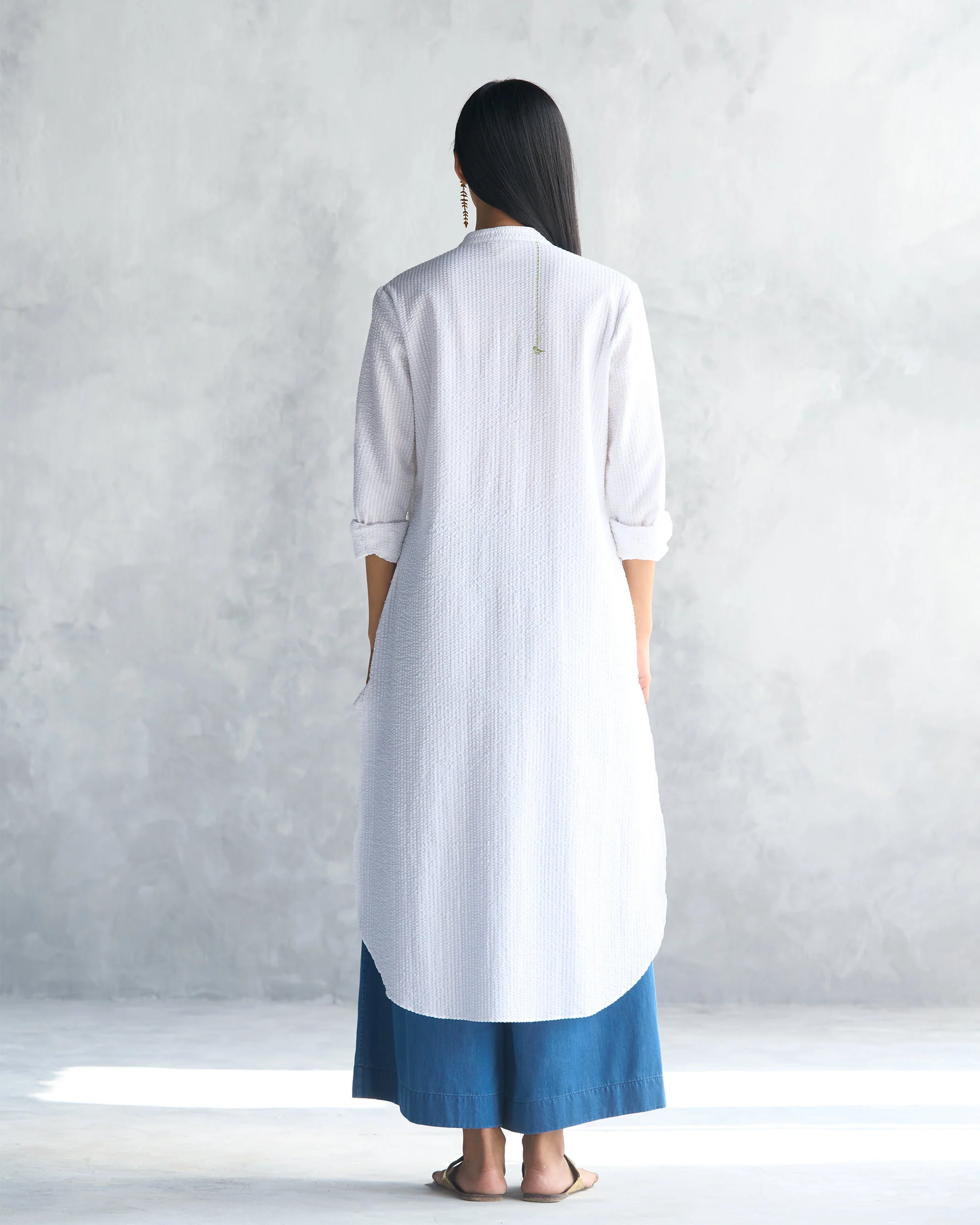Basic Long Length Kurta - White Seersucker - Image 5
