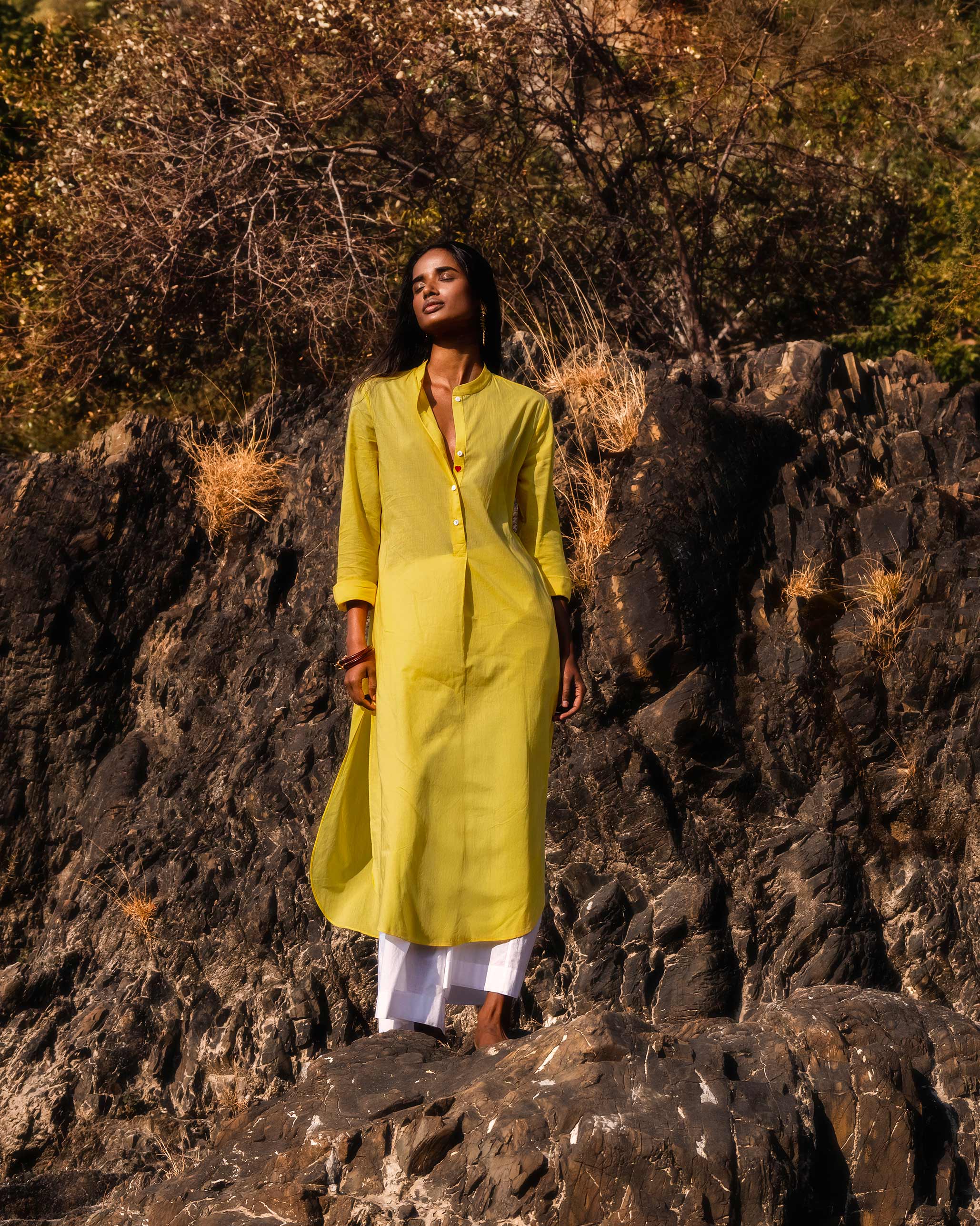 Basic Long Kurta - Yellow - Image 2