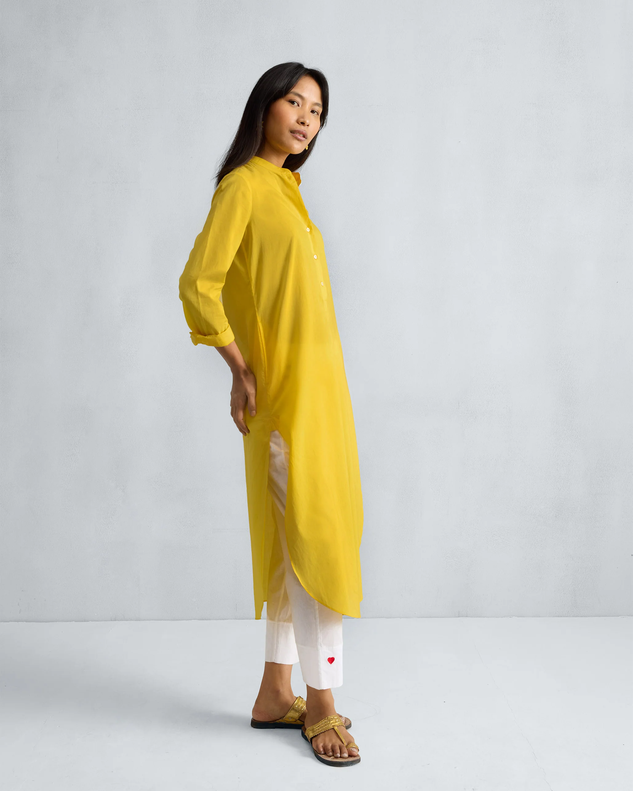 Basic Long Kurta - Yellow - Image 3