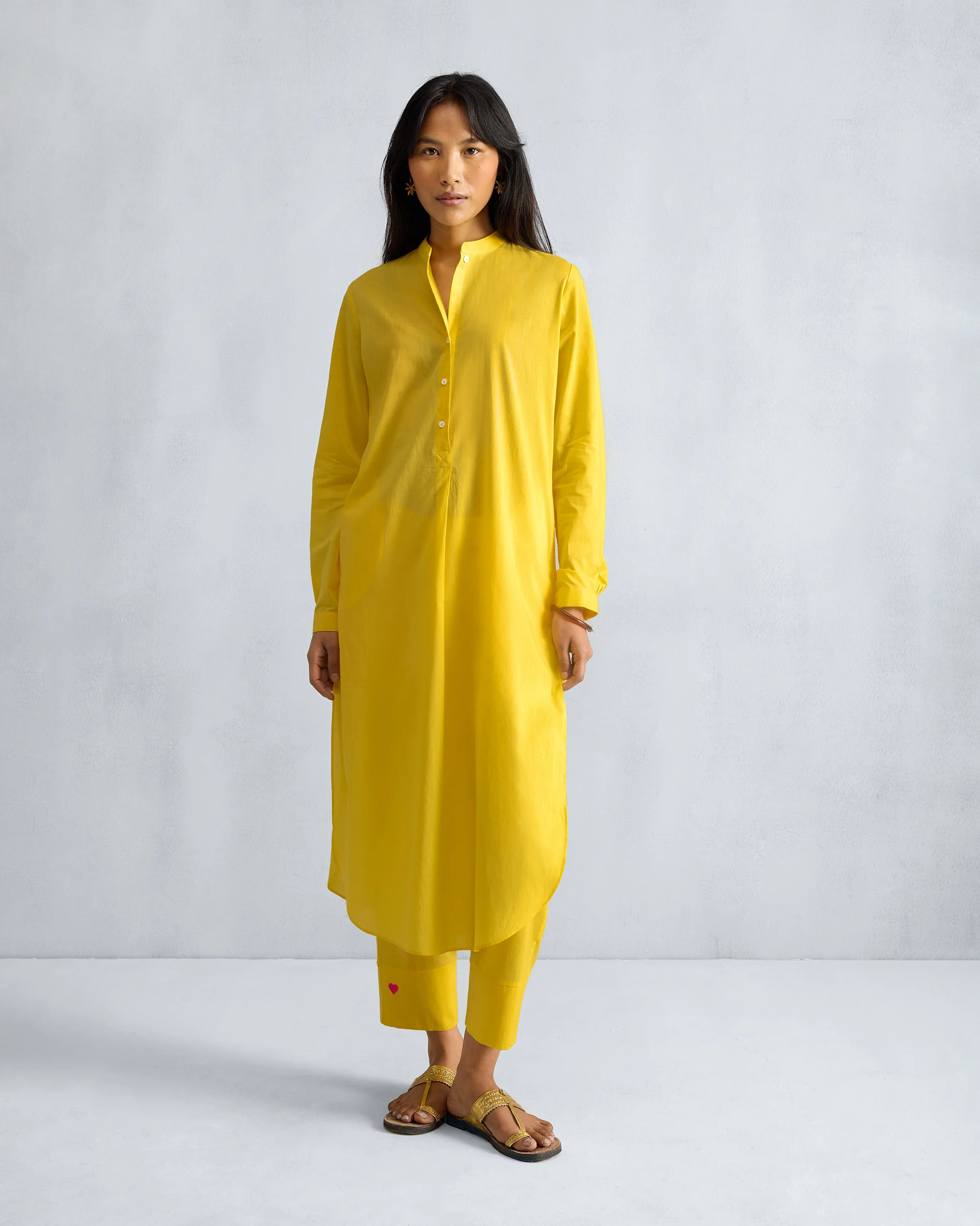 Basic Long Kurta - Yellow - Image 8