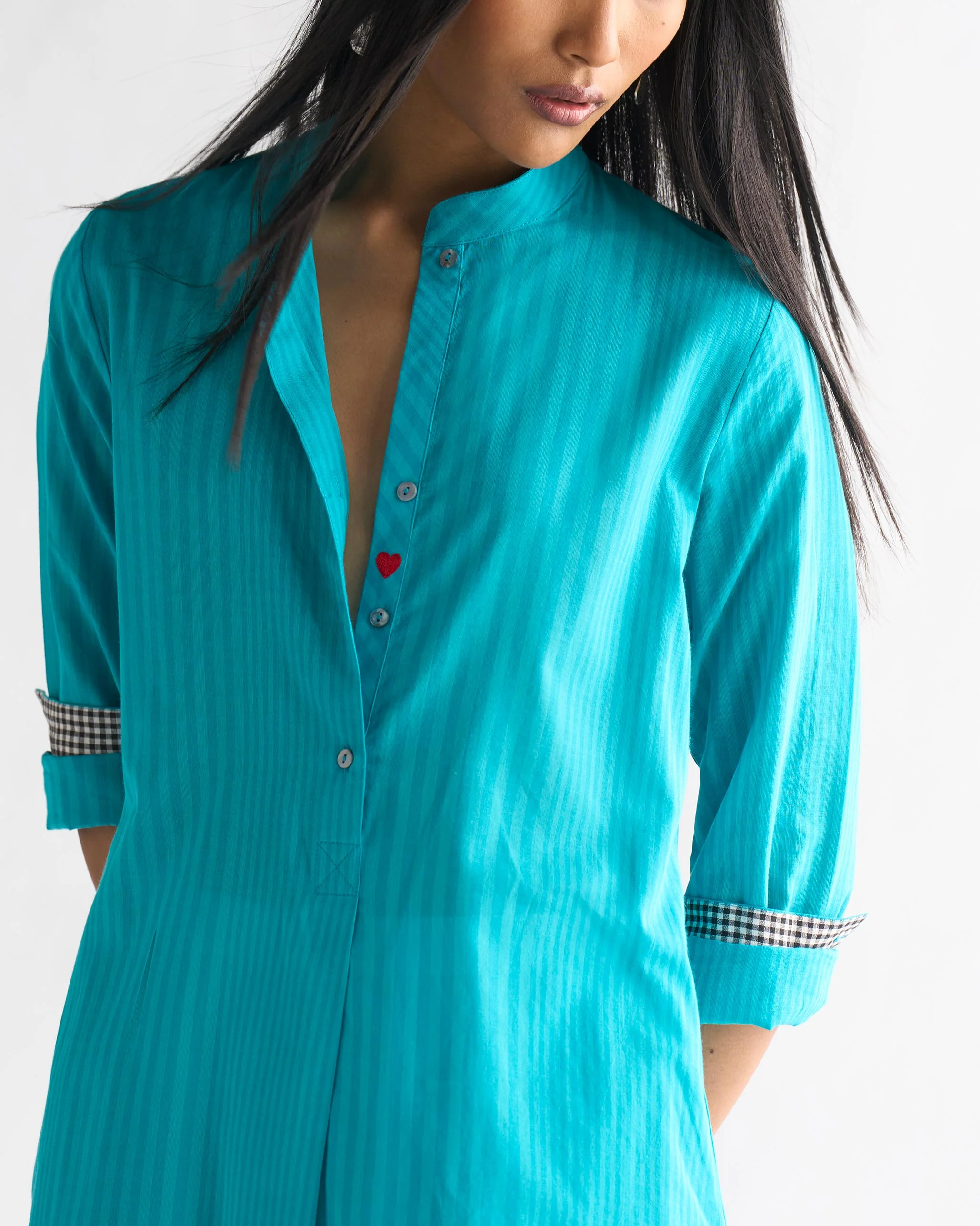 Basic Long Length Kurta - Aqua - Image 2