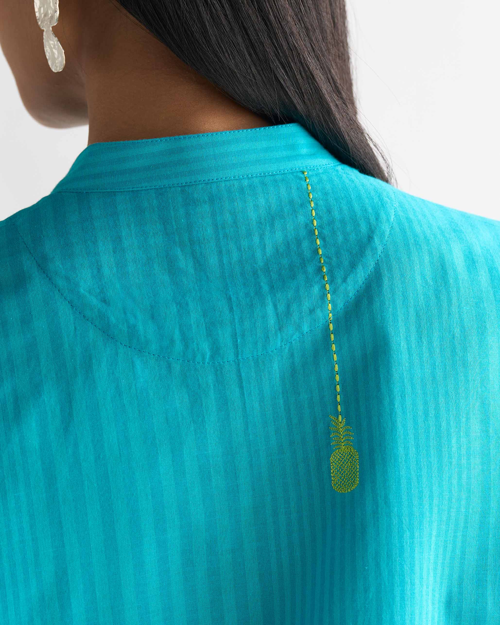 Basic Long Length Kurta - Aqua - Image 3