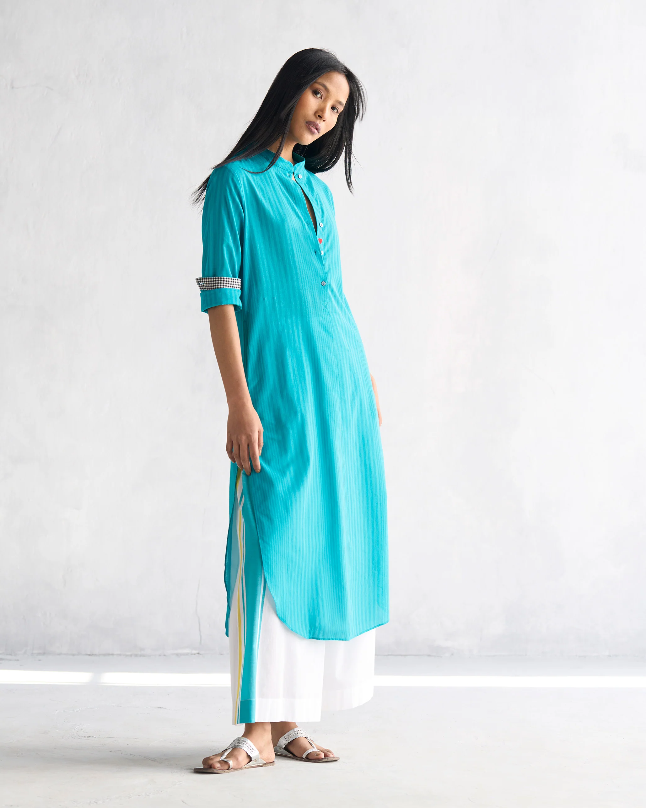 Basic Long Length Kurta - Aqua - Image 4