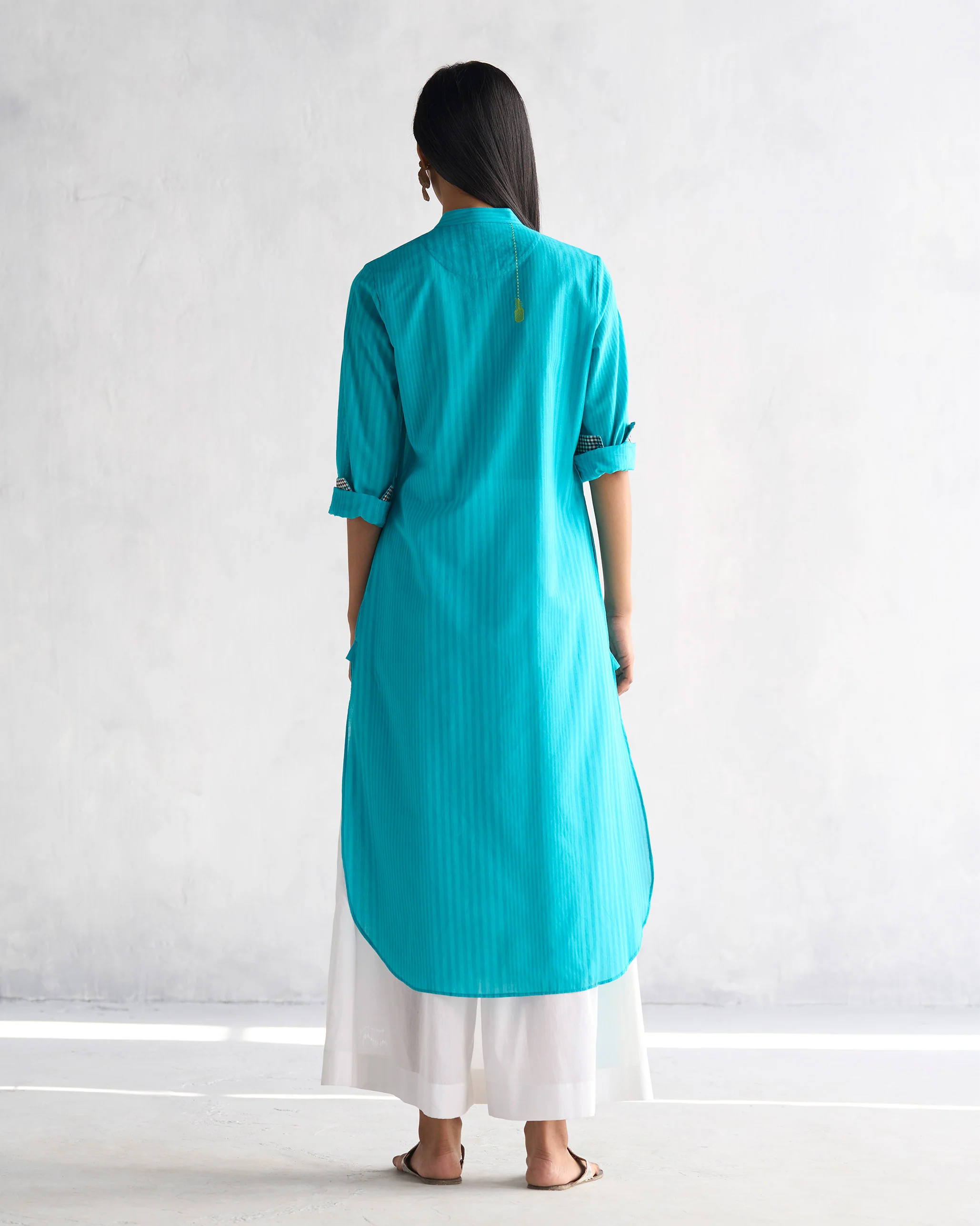 Basic Long Length Kurta - Aqua - Image 5