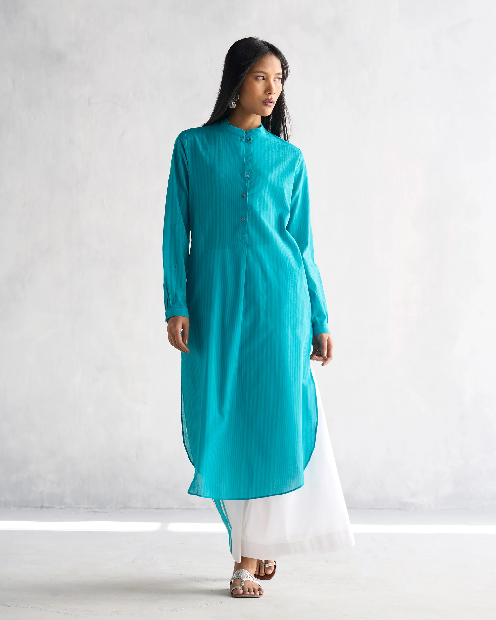 Basic Long Length Kurta - Aqua - Image 6
