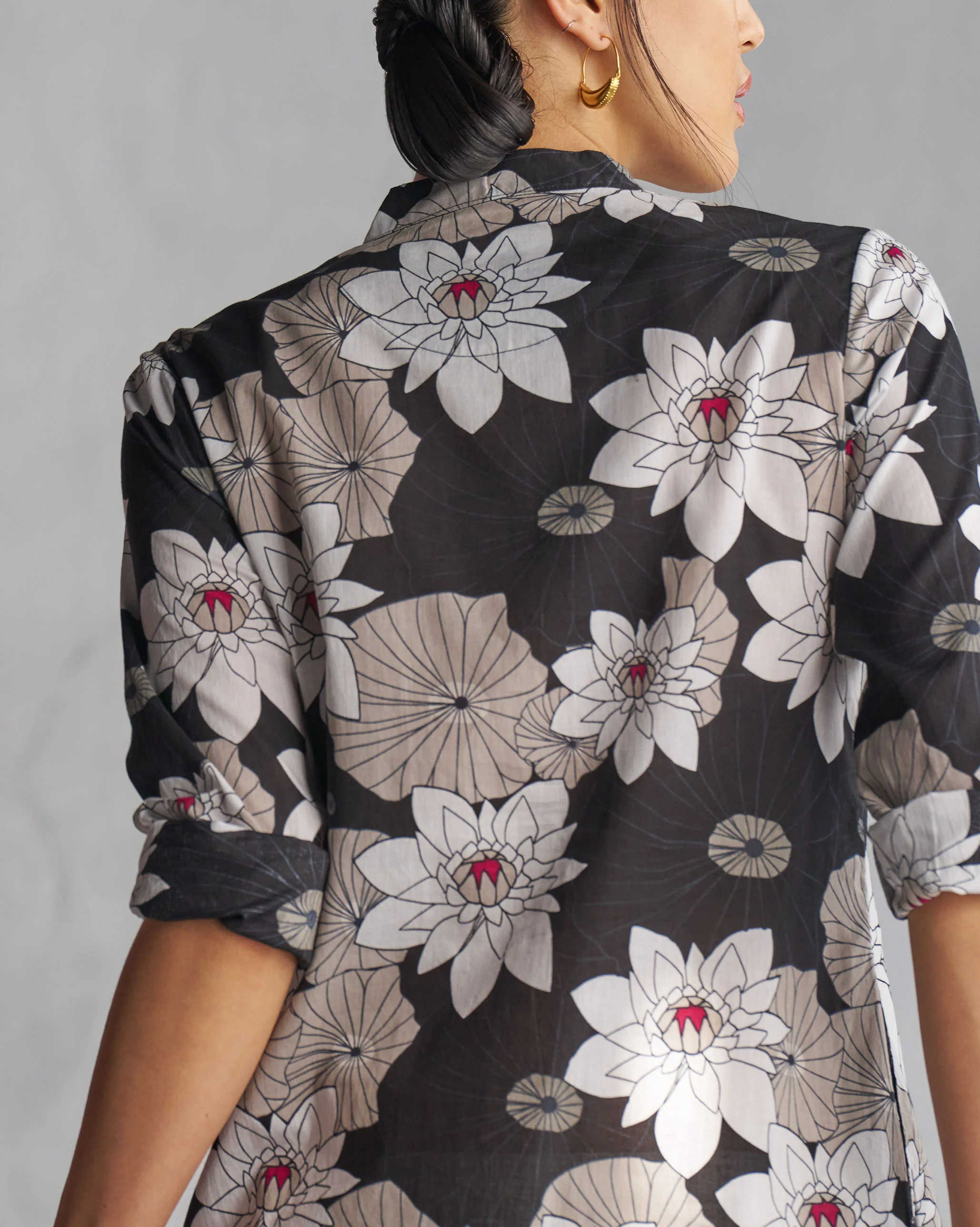 Basic Long Length Kurta - Black & Grey - Image 2