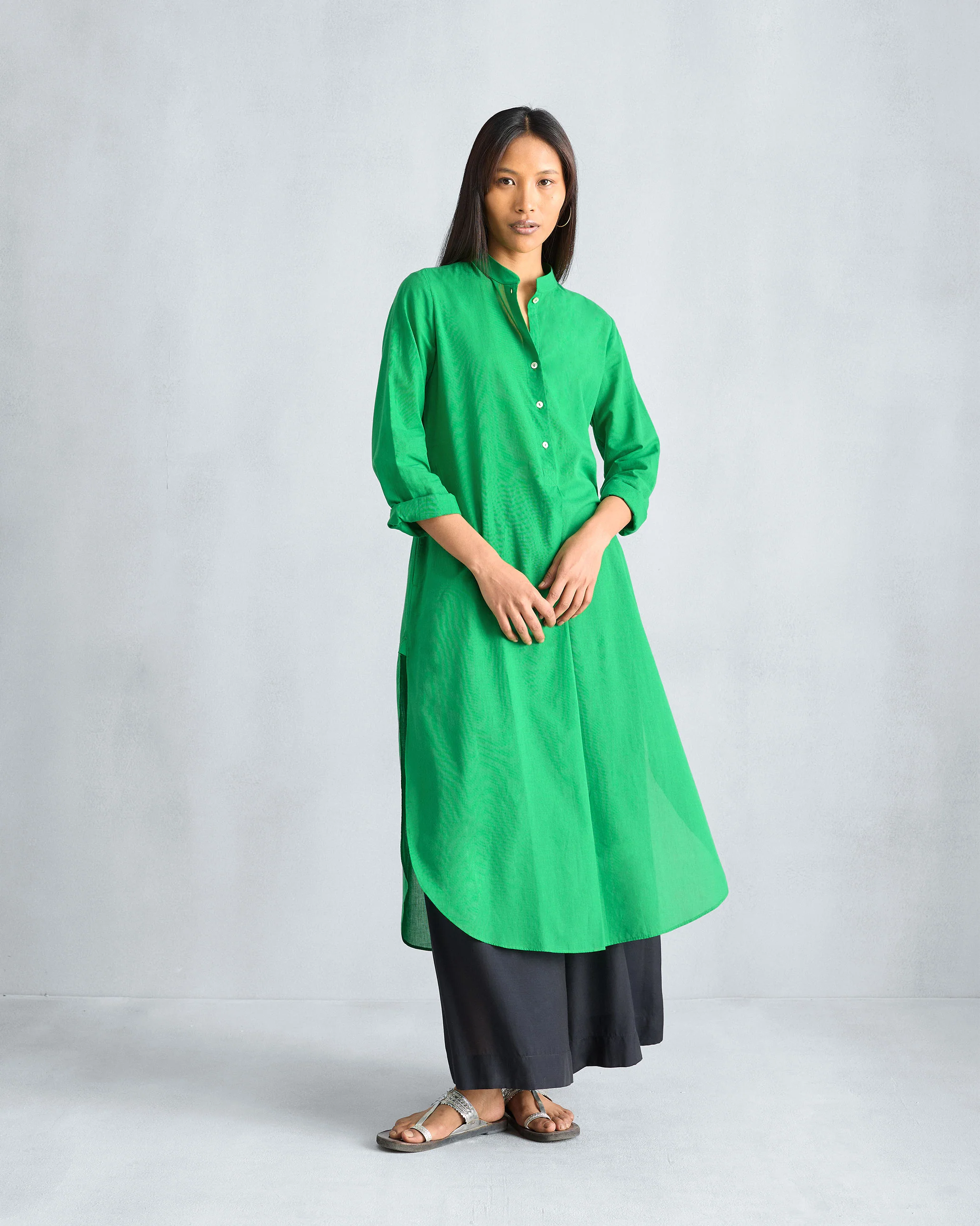 Basic Long Length Kurta - Green - Image 2