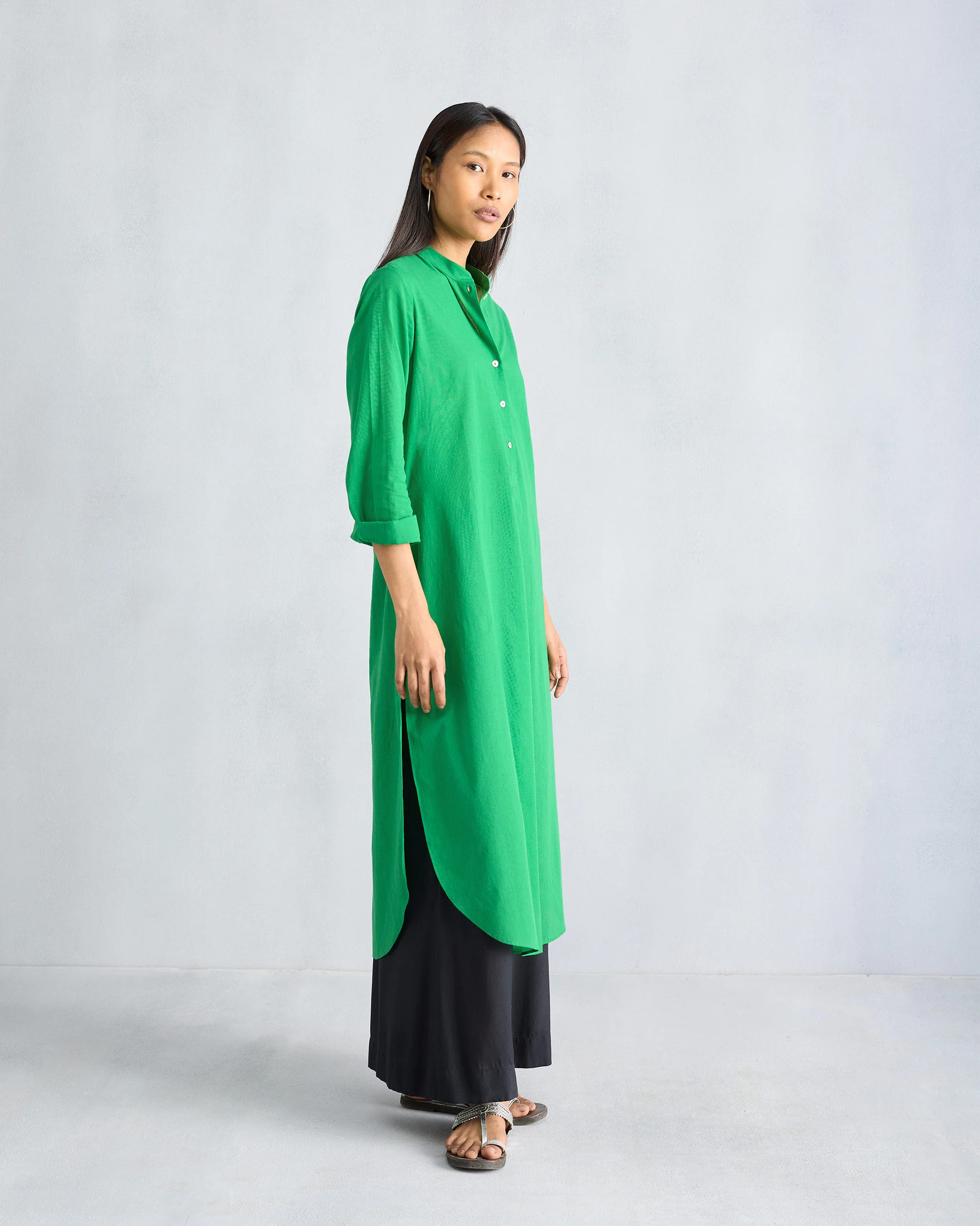 Basic Long Length Kurta - Green - Image 3