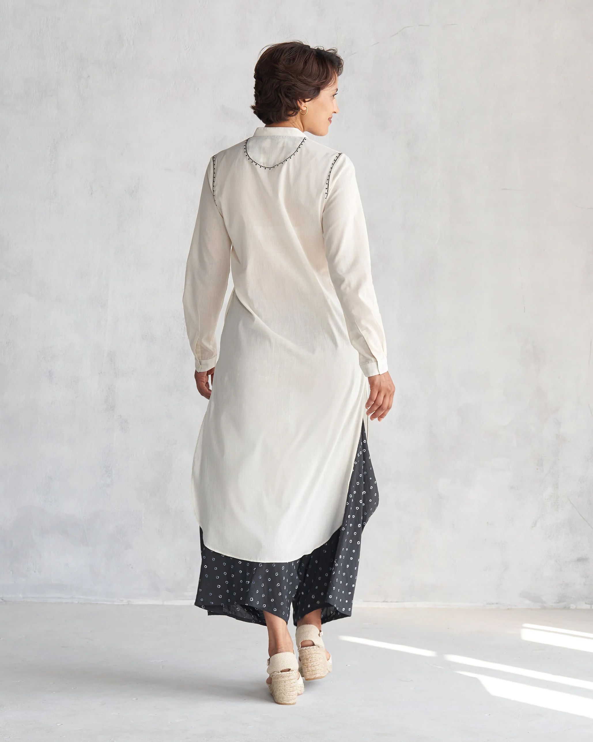 Basic Long Length Kurta - Ivory - Image 5