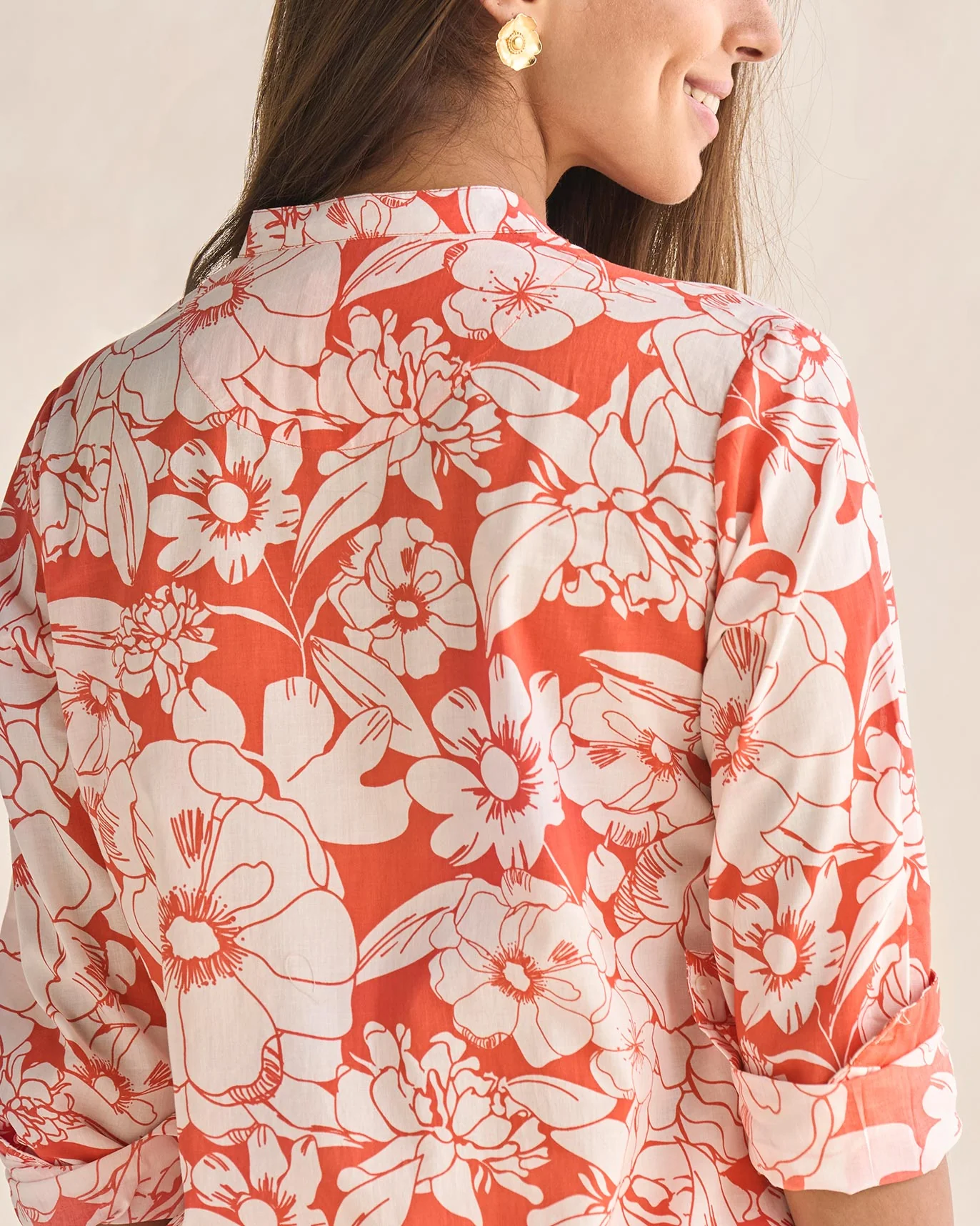 Basic Long Length Kurta - Ivory & Coral - Image 3