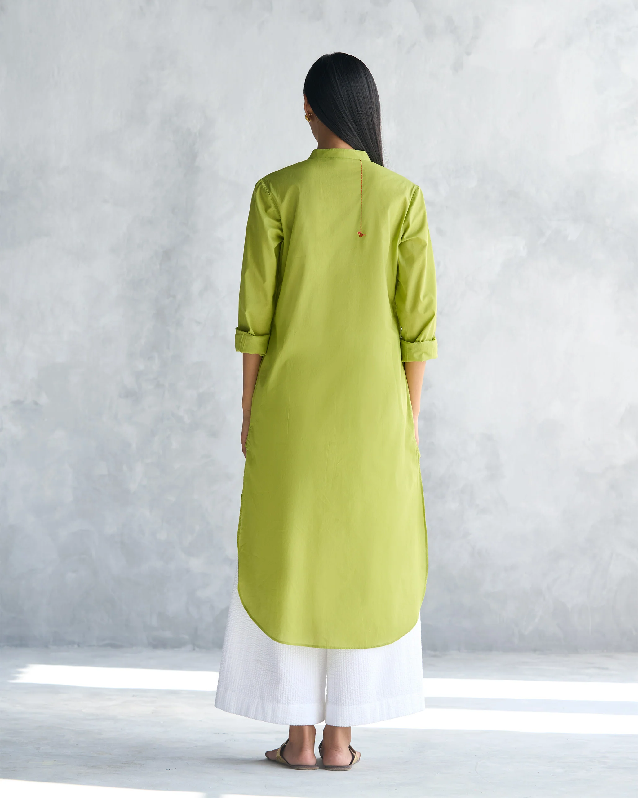 Basic Long Length Kurta - Lime - Image 4
