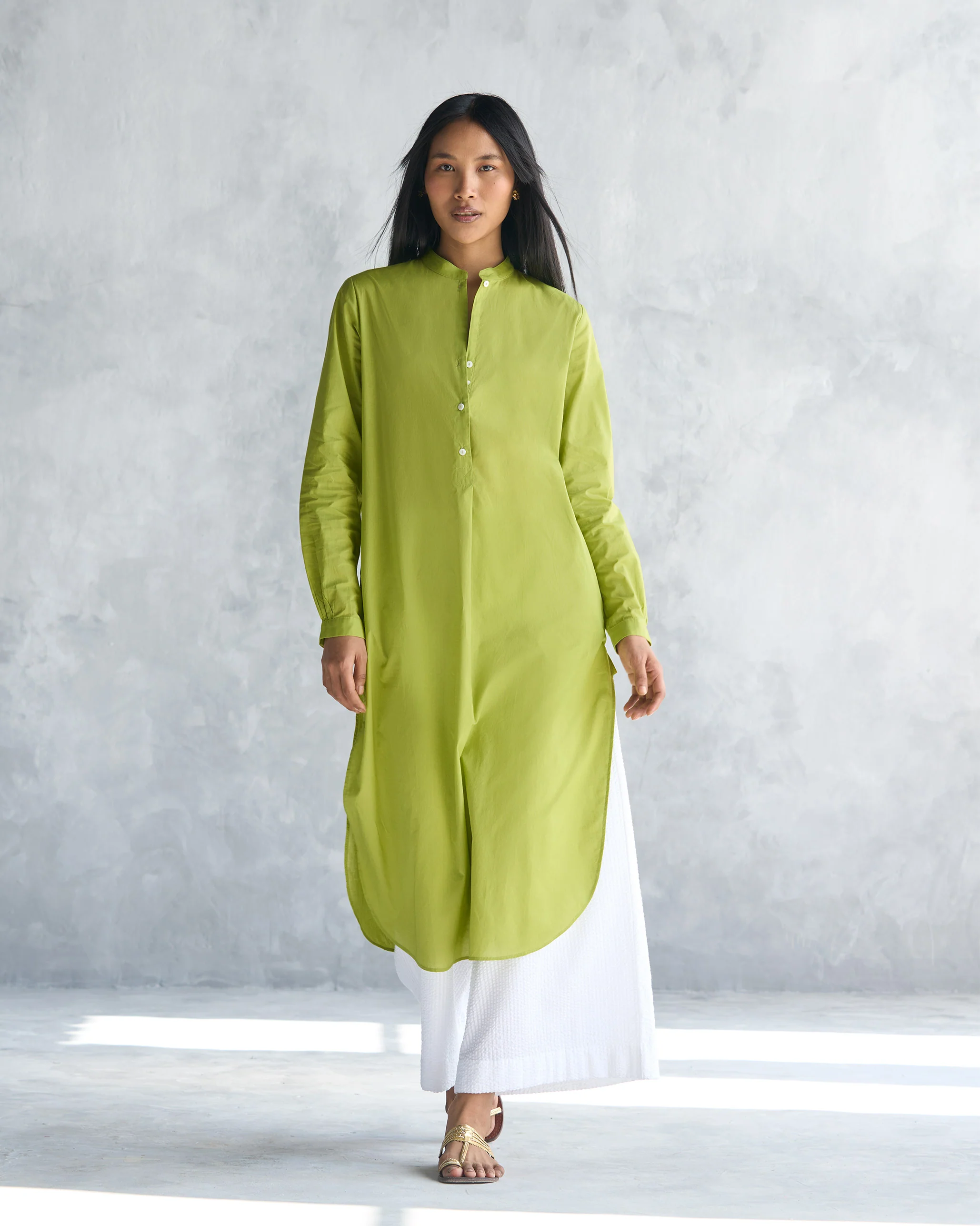 Basic Long Length Kurta - Lime - Image 5
