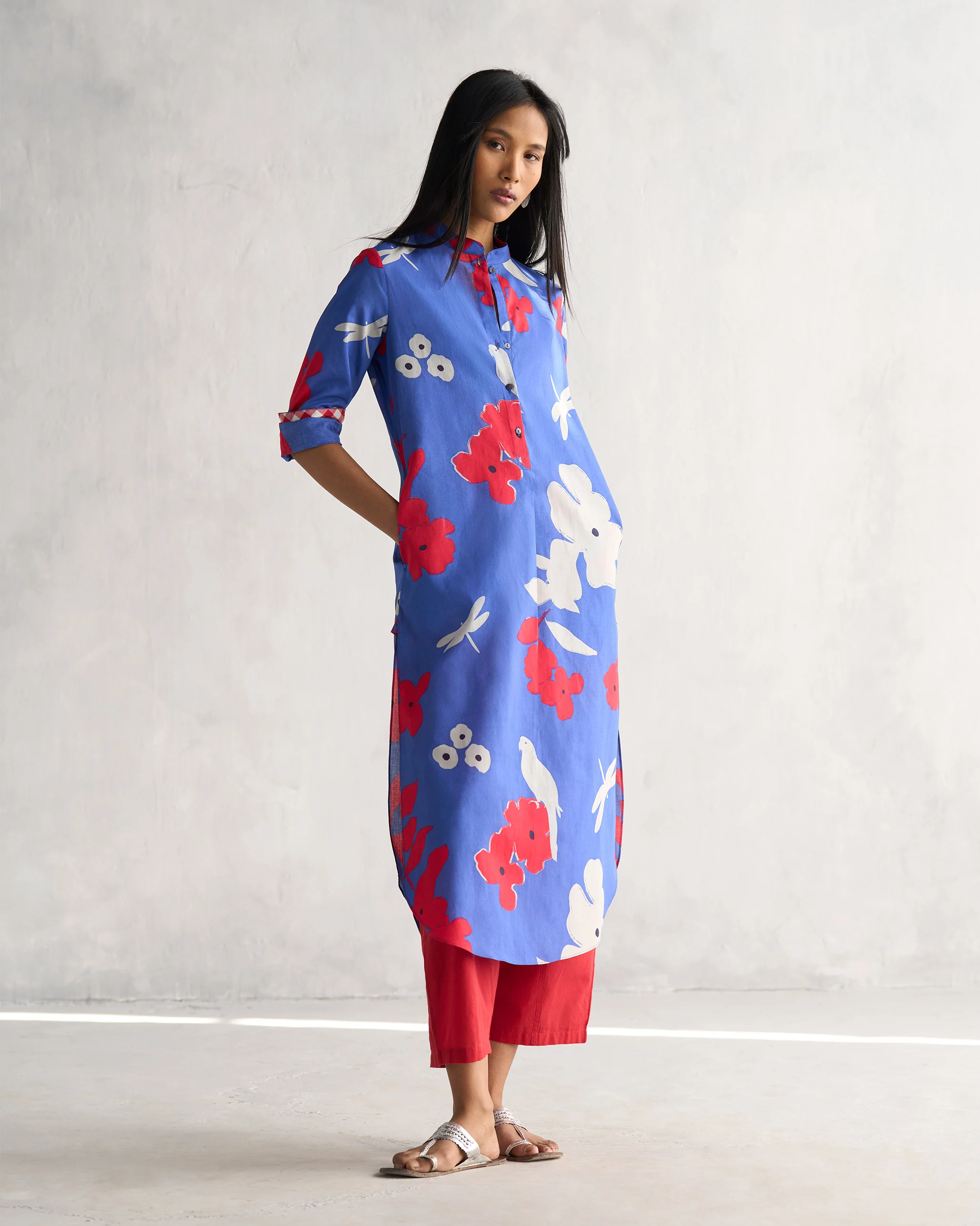 Basic Long Length Kurta - Navy & Grey - Image 5