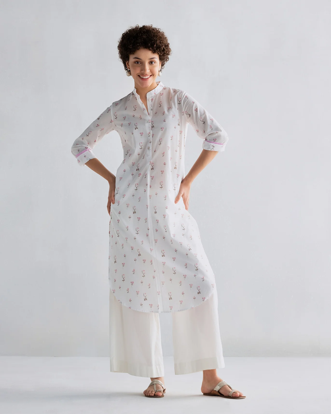Basic Long Length Kurta - Ivory - Image 3