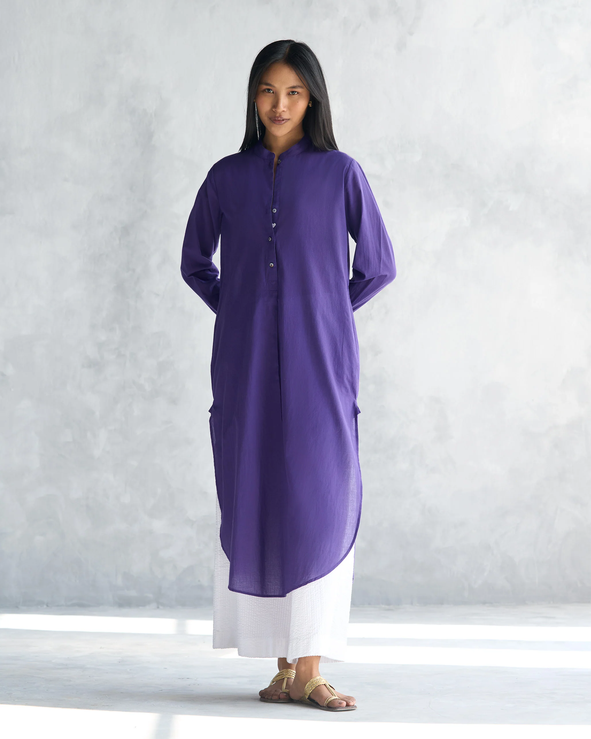 Basic Long Length Kurta - Purple - Image 5