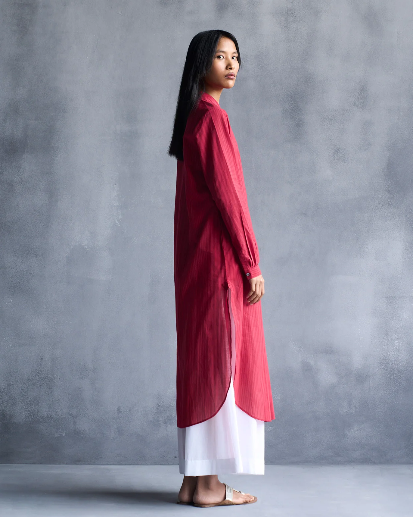 Basic Long Length Kurta - Red - Image 3