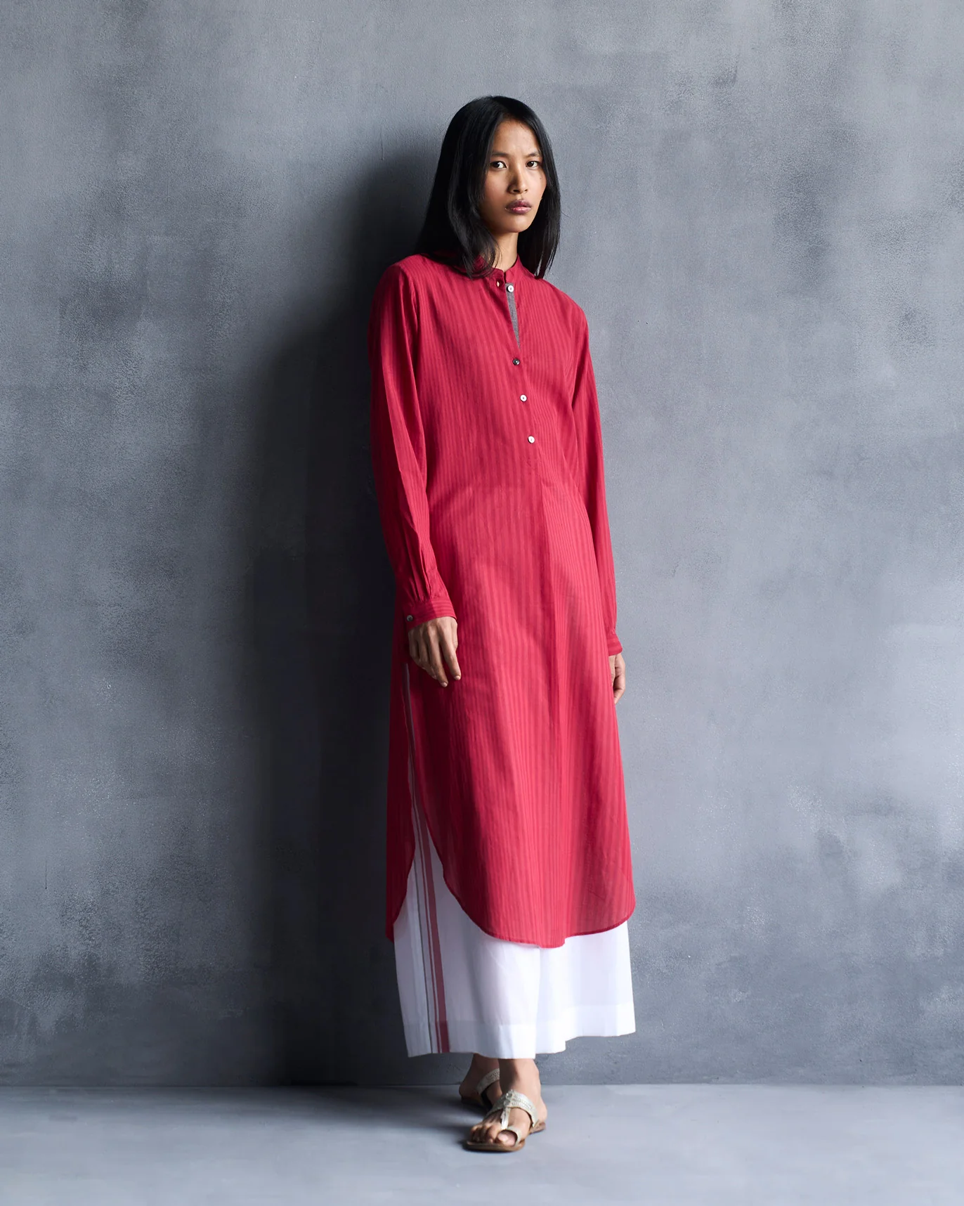 Basic Long Length Kurta - Red - Image 4