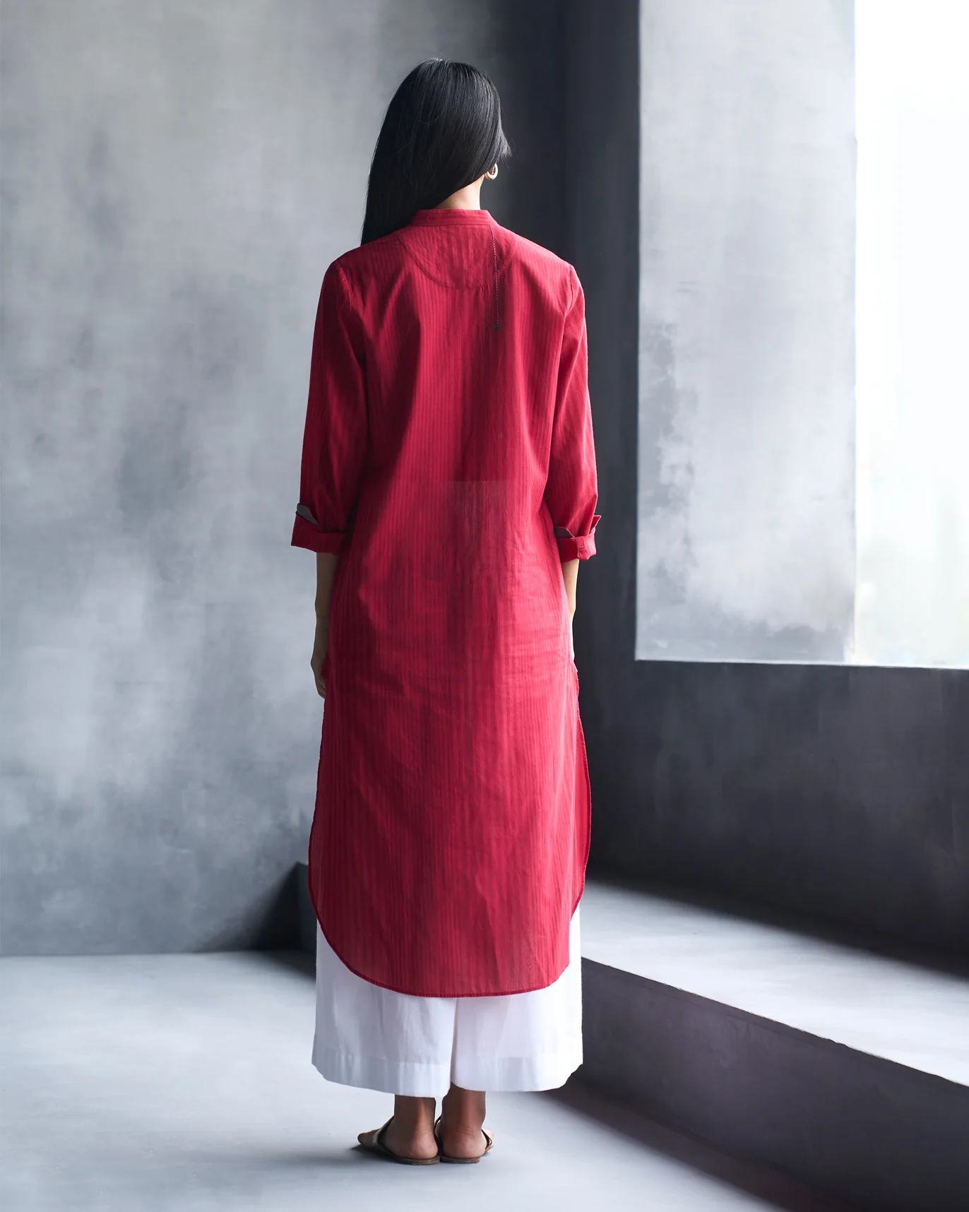 Basic Long Length Kurta - Red - Image 7