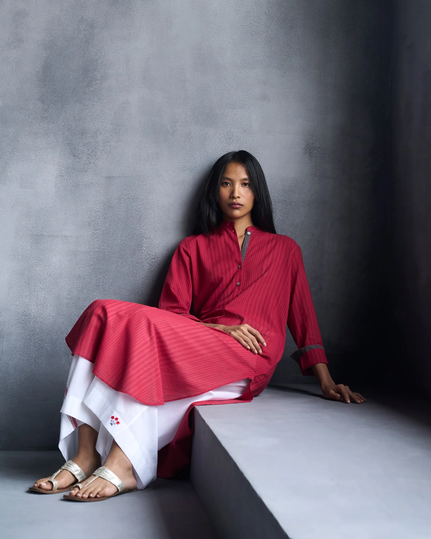 Basic Long Length Kurta - Red - Image 8
