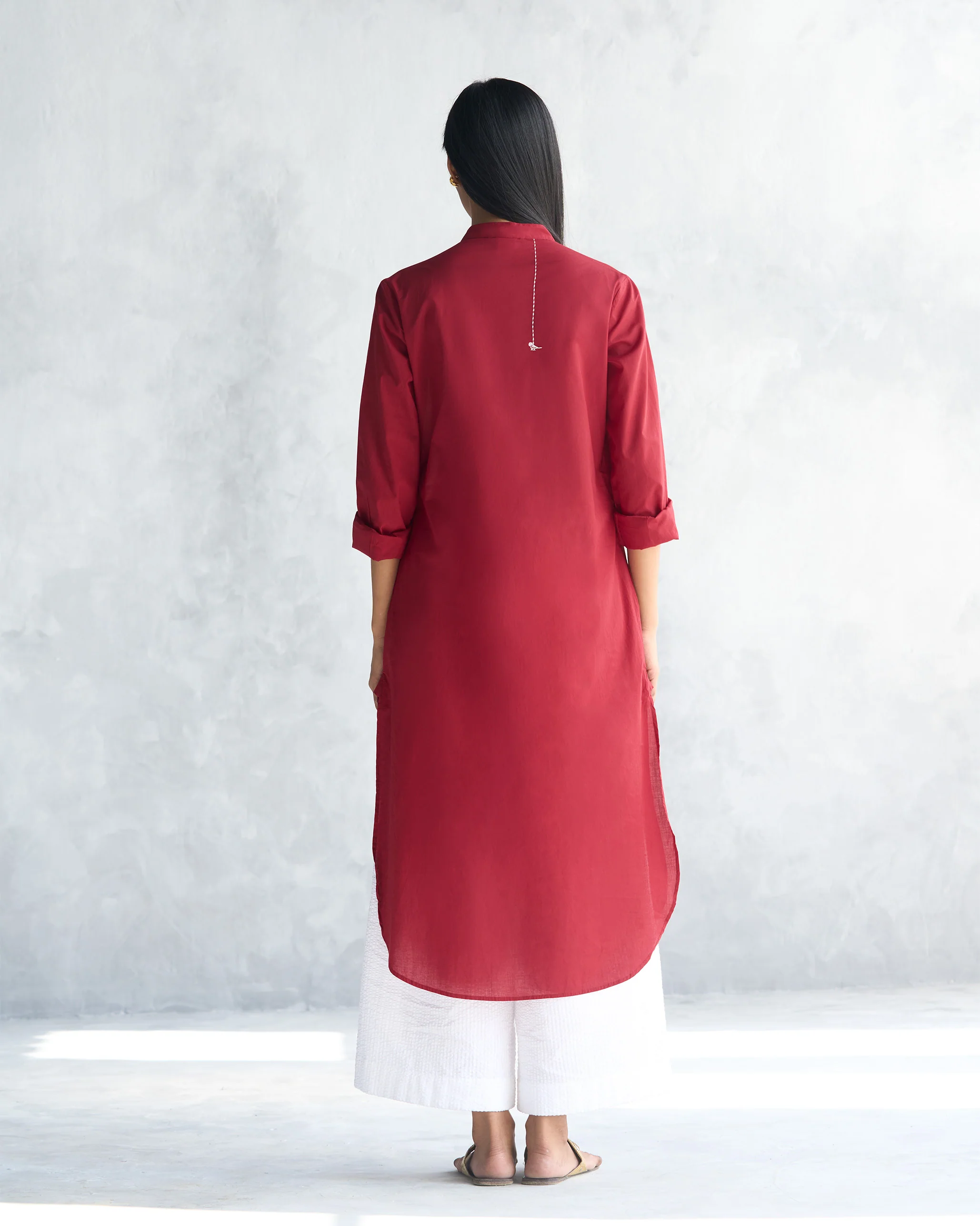 Basic Long Length Kurta - Red - Image 4