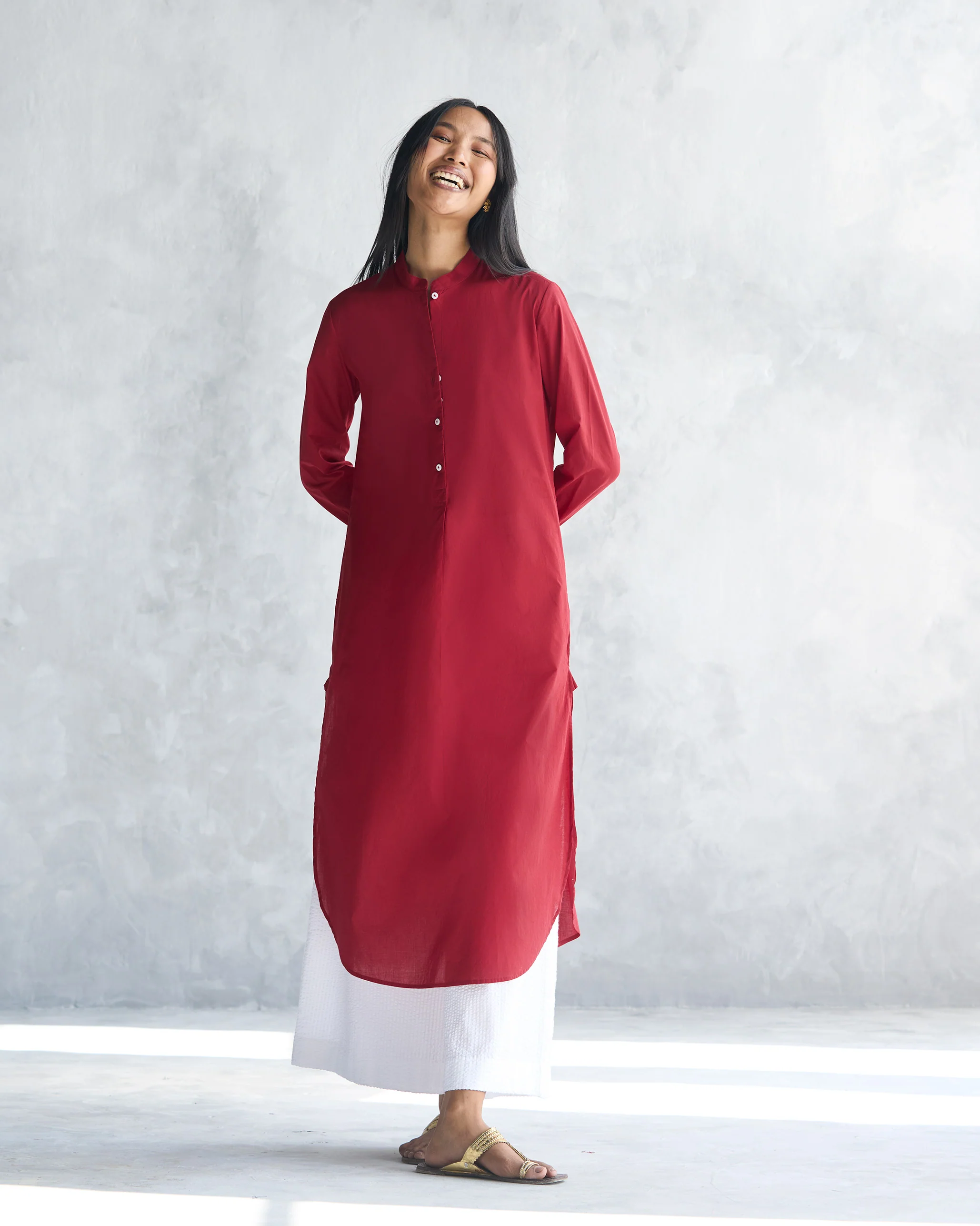Basic Long Length Kurta - Red - Image 5