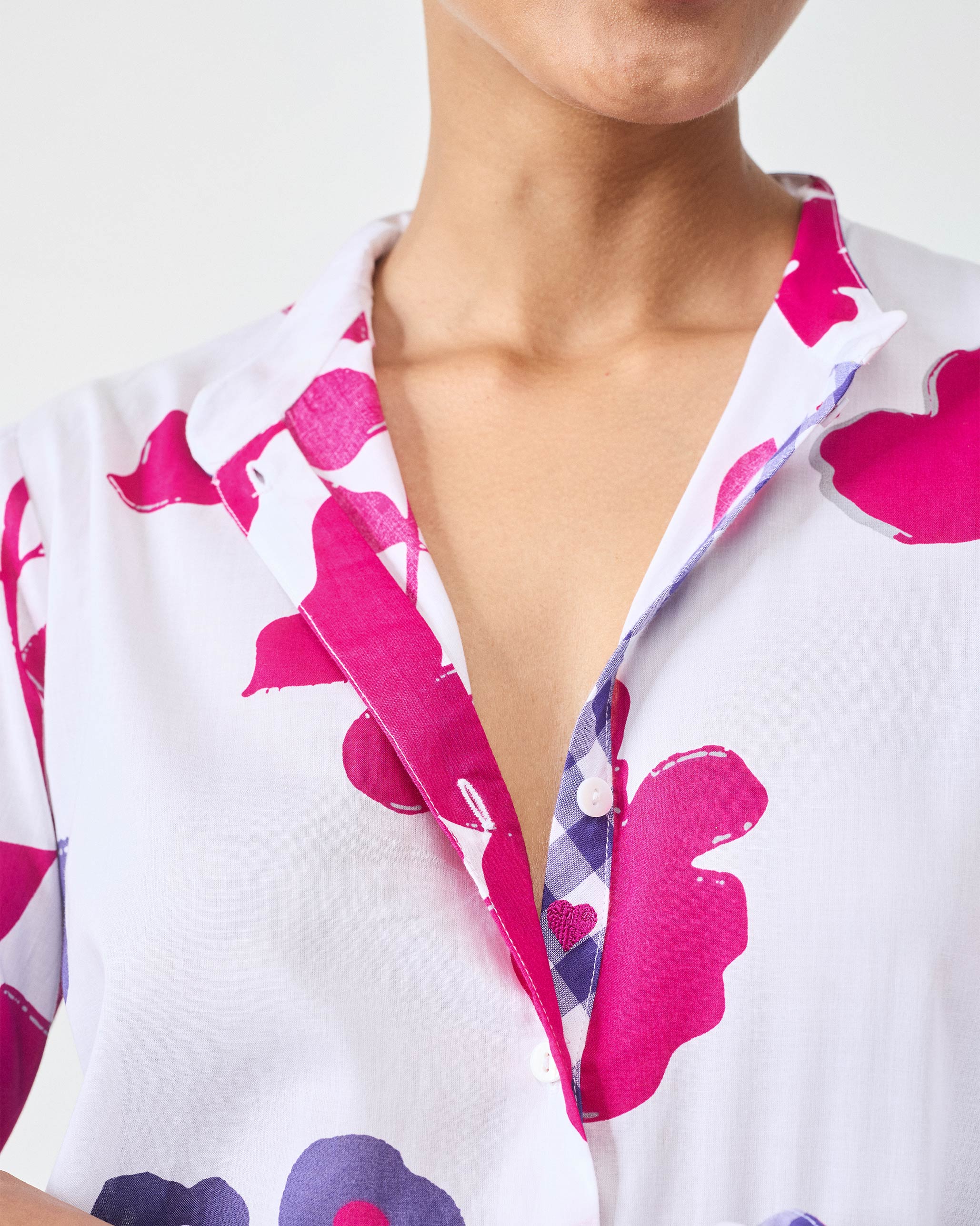 Basic Long Length Kurta - White & Purple Printed - Image 5