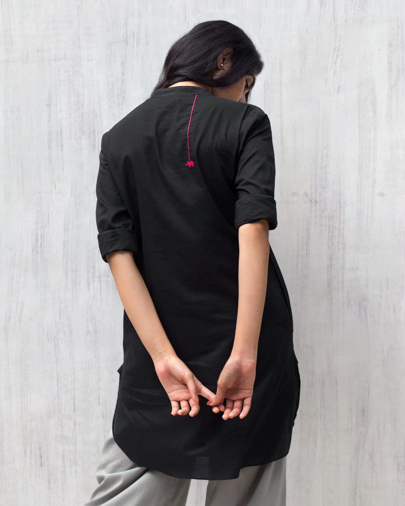 Basic Mid Length Kurta - Black - Image 2