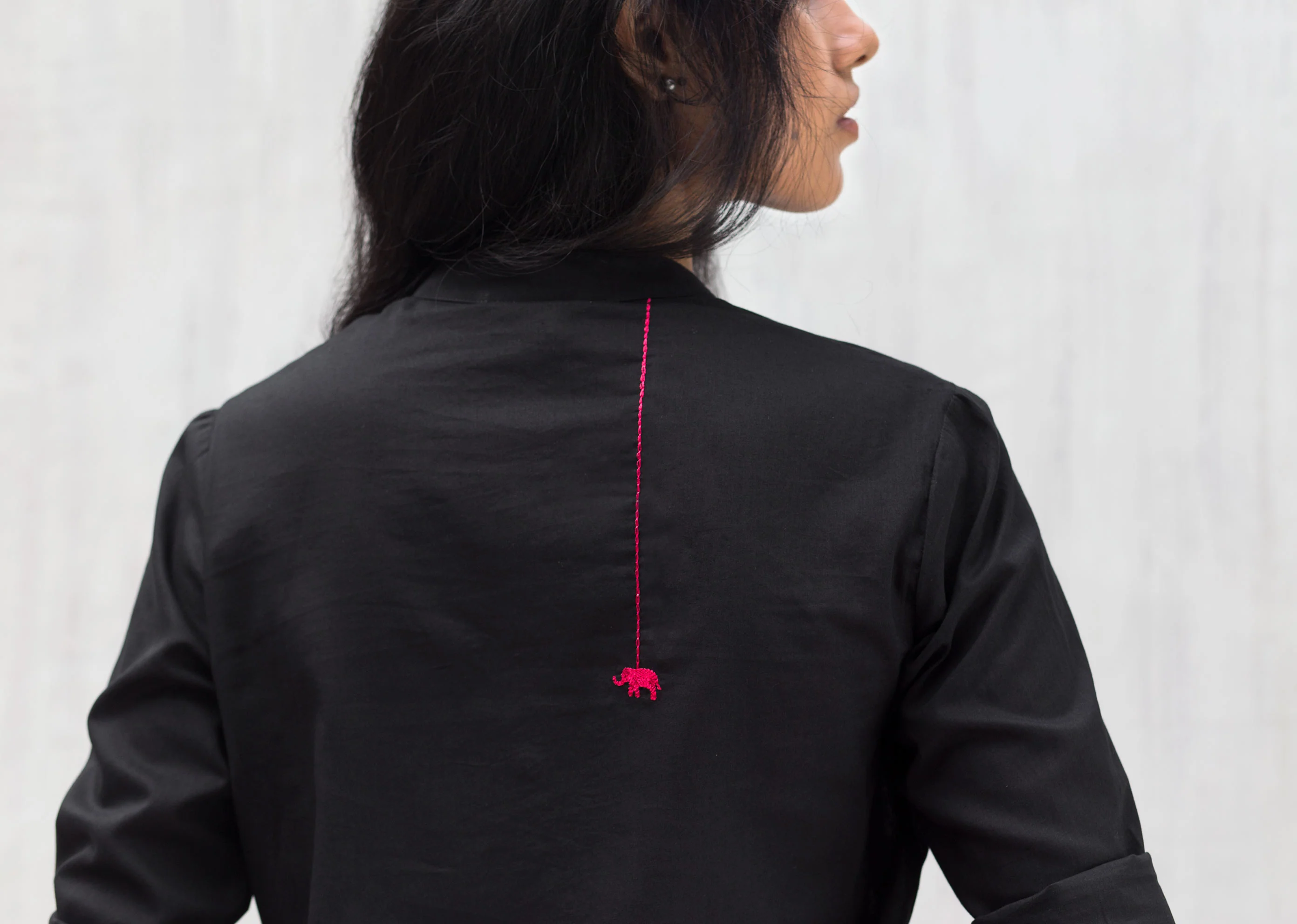 Basic Mid Length Kurta - Black - Image 3