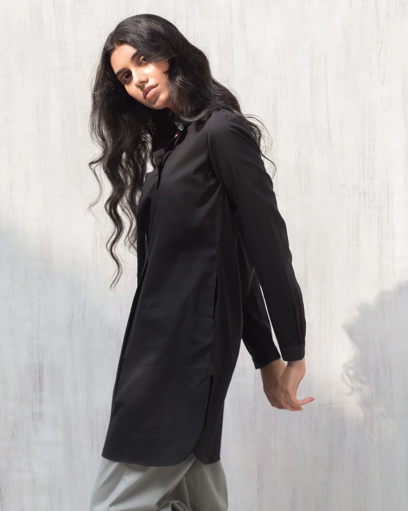 Basic Mid Length Kurta - Black - Image 4