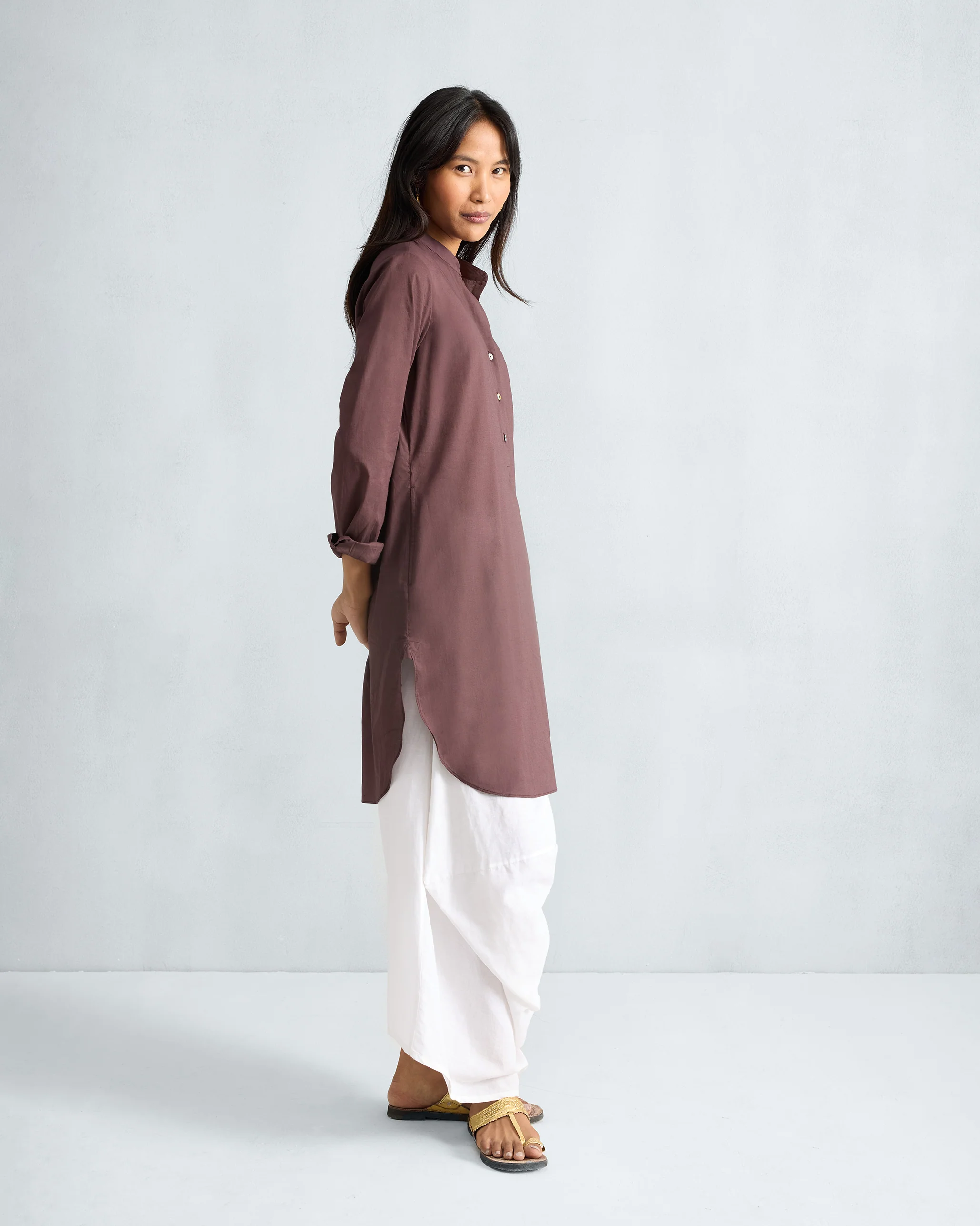 Basic Mid Length Kurta - Chocolate Plum - Image 2