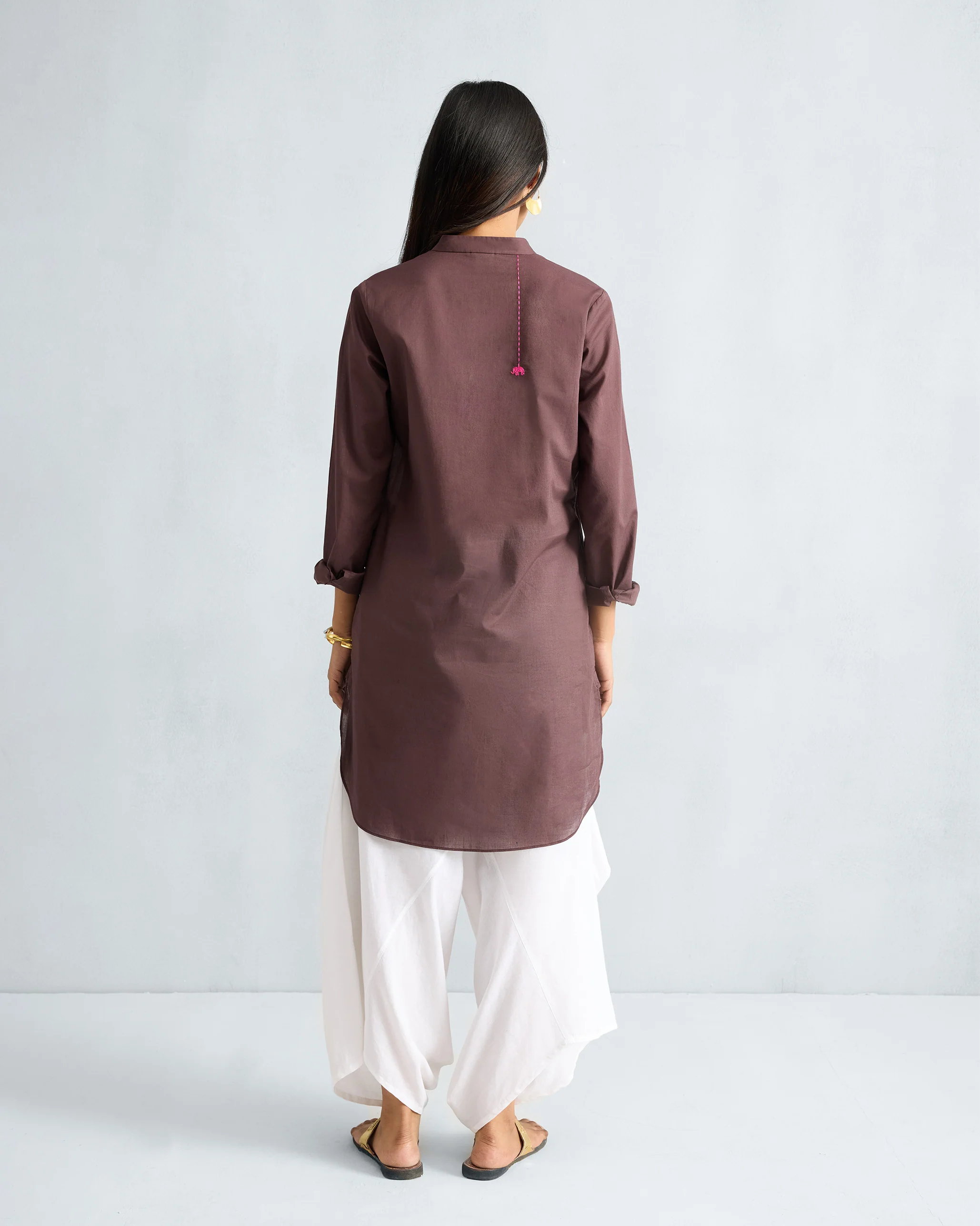 Basic Mid Length Kurta - Chocolate Plum - Image 3