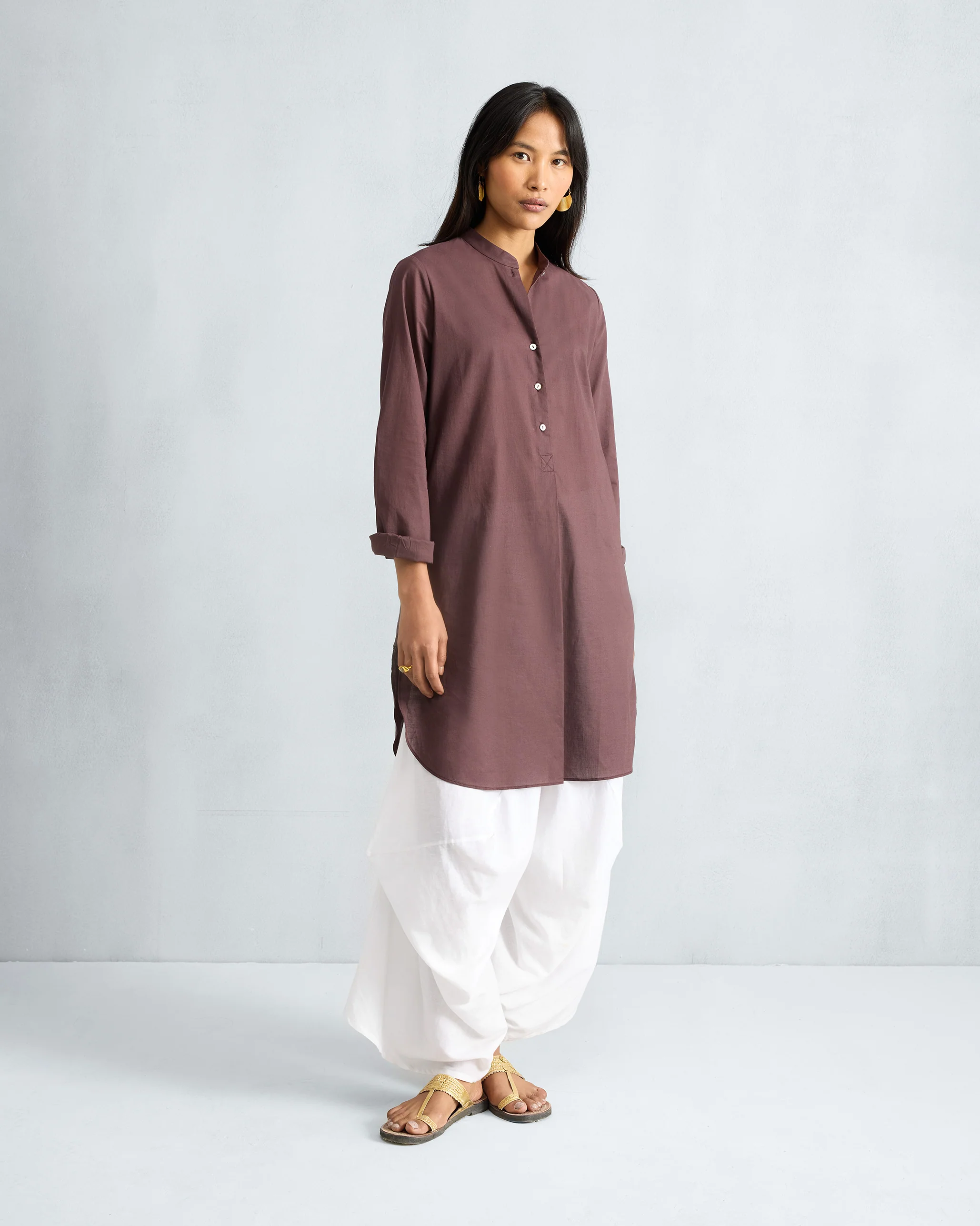 Basic Mid Length Kurta - Chocolate Plum - Image 4