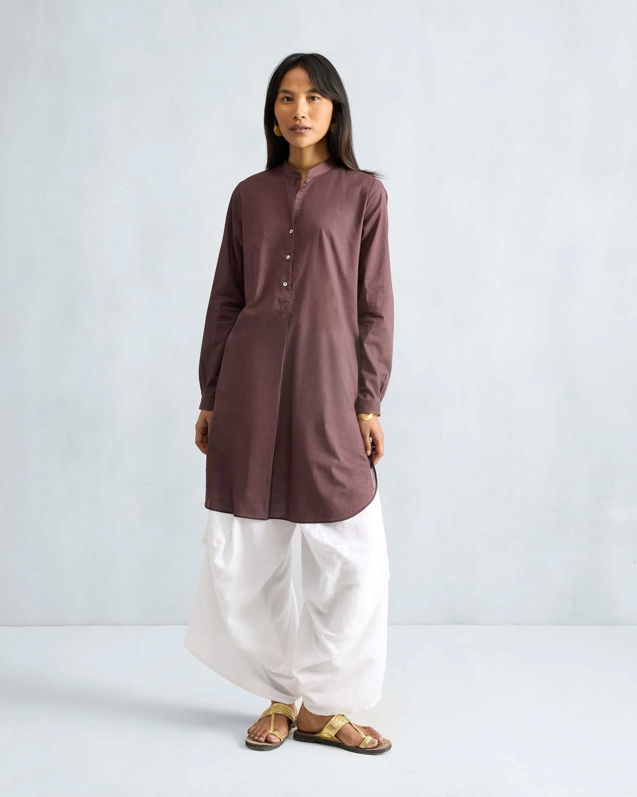 Basic Mid Length Kurta - Chocolate Plum - Image 5